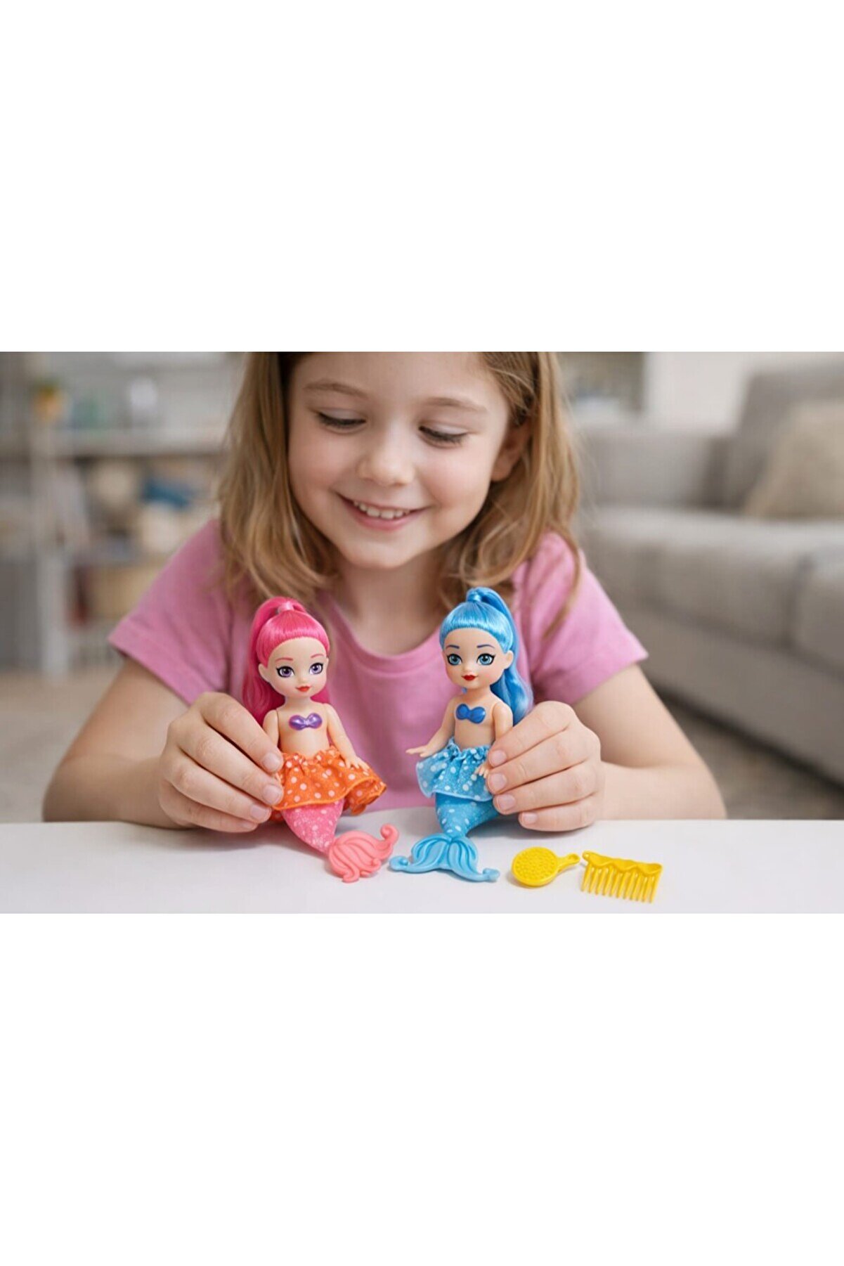 2'li Deniz Kızı Bebek Seti - Hareketli Eklemler ve Aksesuarlı - Pembe &amp; Mavi