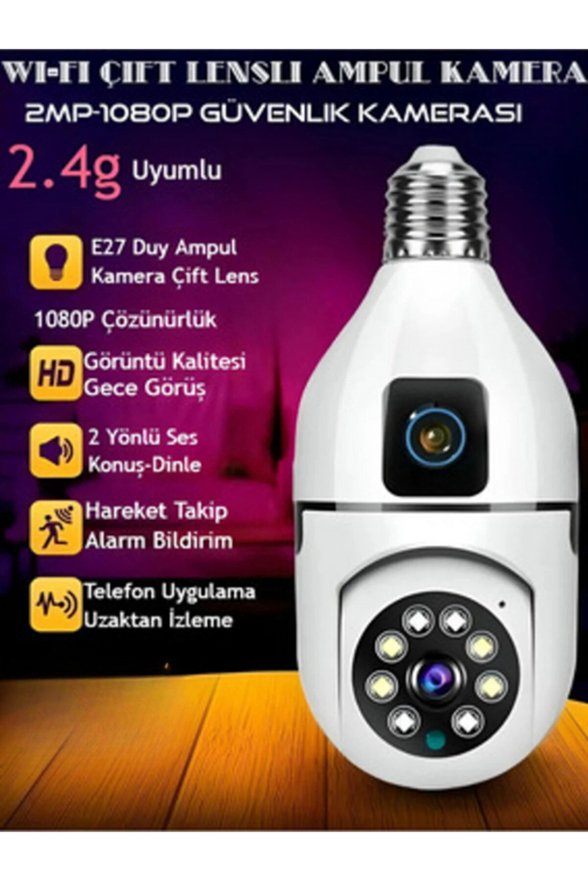 Ampul Kamera Harekete Duyarlı Gece Görüşlü Kablosuz Bebek Izleme Kamerası Güvenlik Akıllı Wifi Ampül