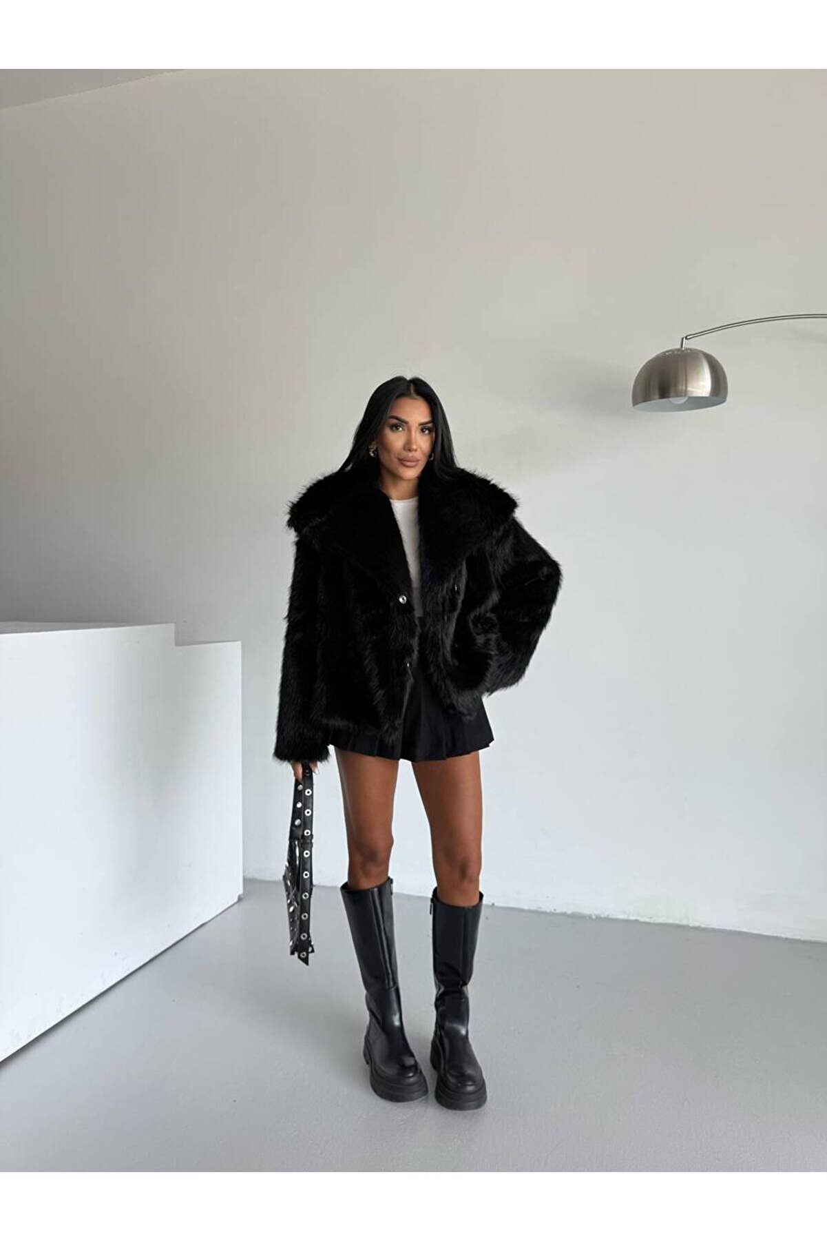 İçi Astarlı Premium Siyah Kürk