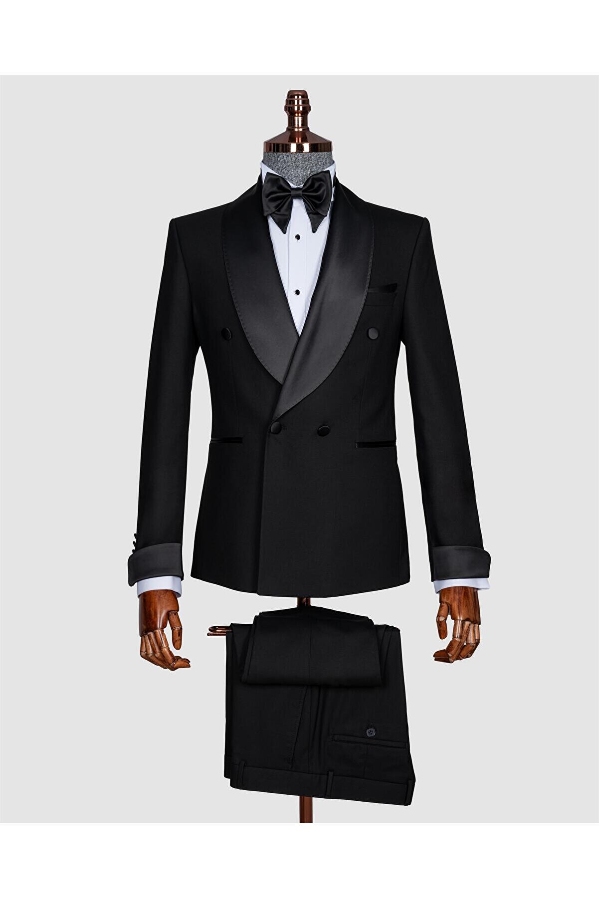 Erkek Slim Fit Şal Yaka Smokin &amp; Damatlık Takım Elbise