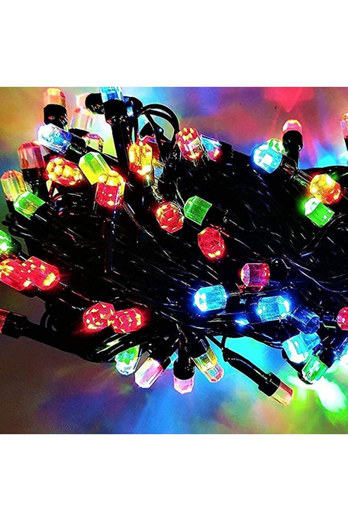 8 Kademe Siyah Kablolu 50 Ampullü Led Işık Karışık Renk 5 Metre Yılbaşı Işığı ramazan