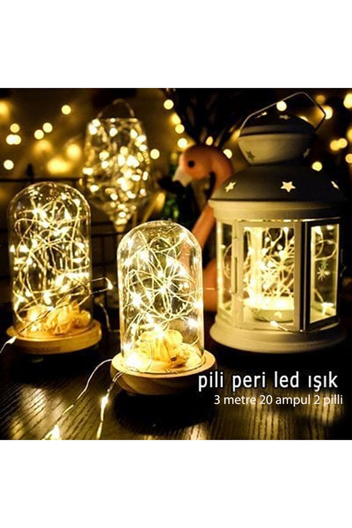 20 Ampullü Yılbaşı Bakır Tel Peri Led 3 Metre Gün Işığı Renk Pilli Led Işık ramazan yılbaş