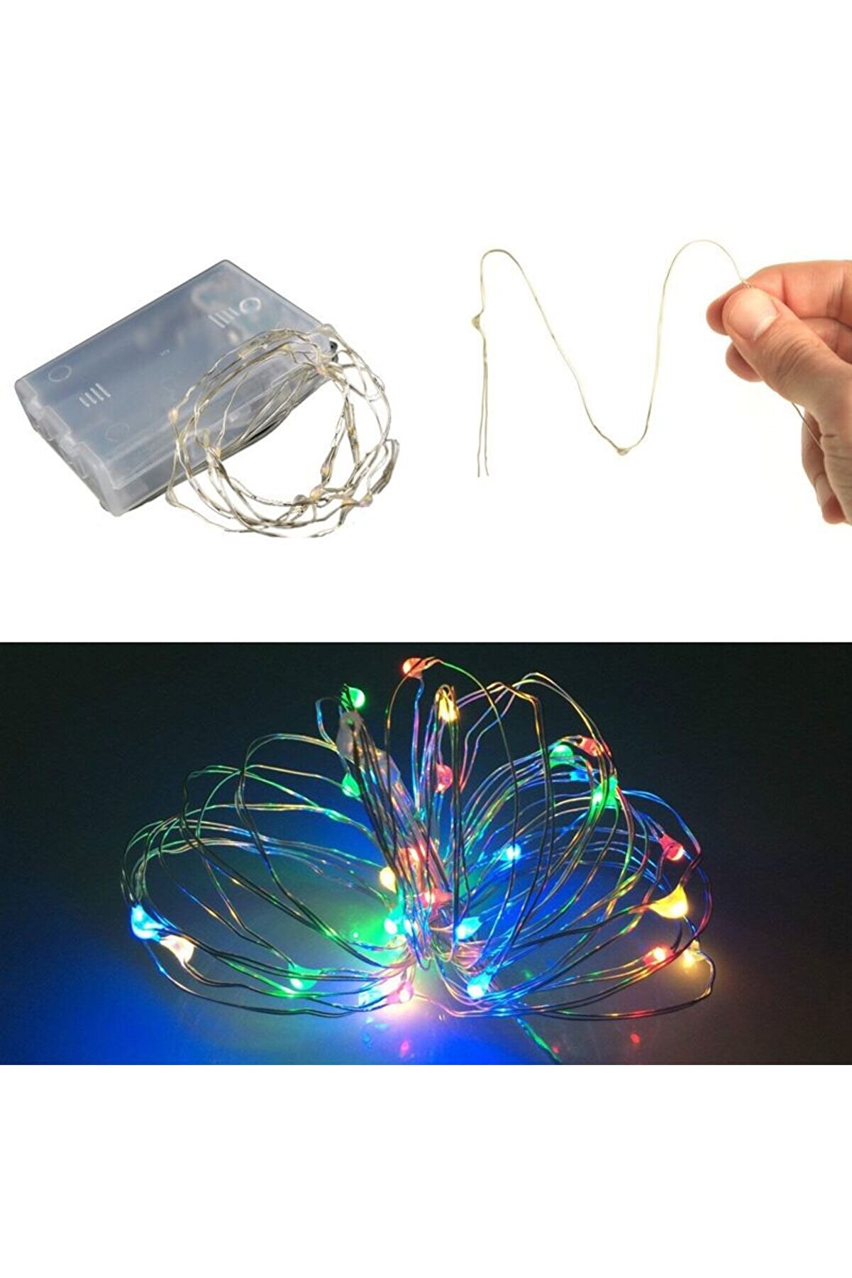 Partidolu Yılbaşı Bakır Tel Peri Led 3 Metre Mix Karışık Renk Pilli Led Işık 20 Ampullü ramazan