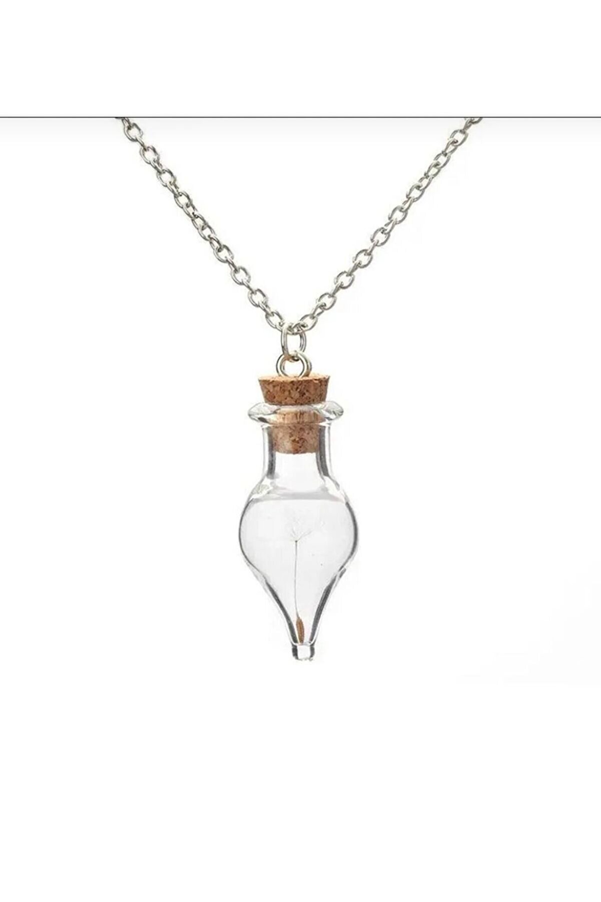 Karahindiba Figürlü Fanus Cam Ampül Kolye – Şeffaf Şişe Tasarım