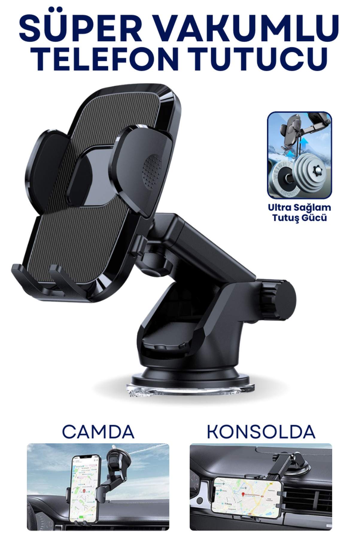 Yeni 360 derece Dönebilen LKH Model Vantuzlu Ayarlanabilir Uzatılabilir Araç İçi Telefon Tutucu