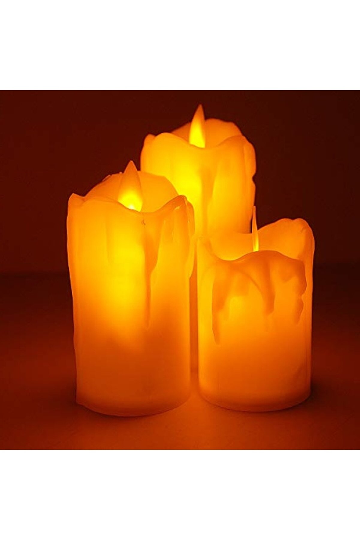 3'lü Gerçekçi Yapay Mum Seti, Pilli ve LED Işıklı