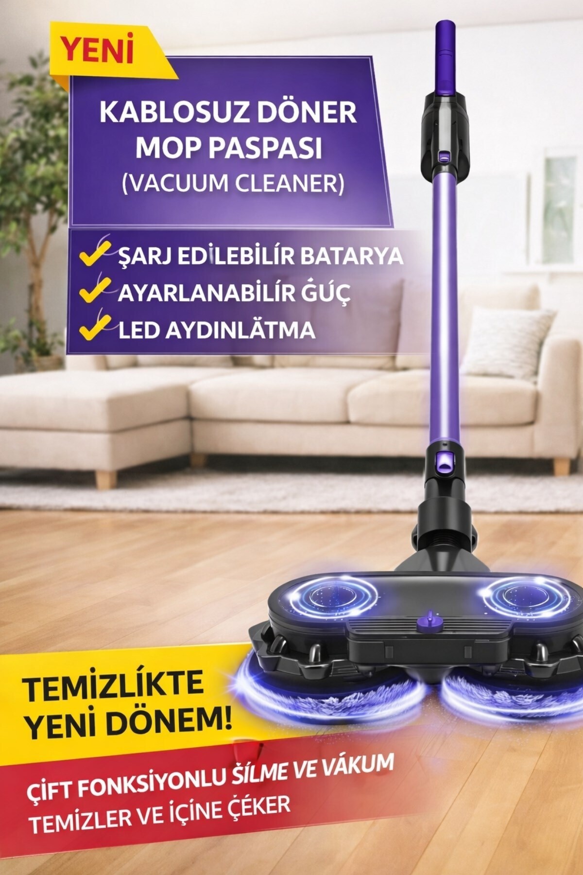 MİNİSAN Şarjlı Kablosuz Mop Paspas MNSN-01