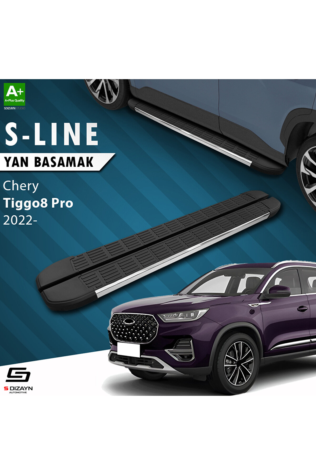 Chery Tiggo8 Pro S-Line Krom Yan Basamak 183 Cm 2022 Üzeri A+ Kalite CR-TI8-YBS-SL-KA-183-E