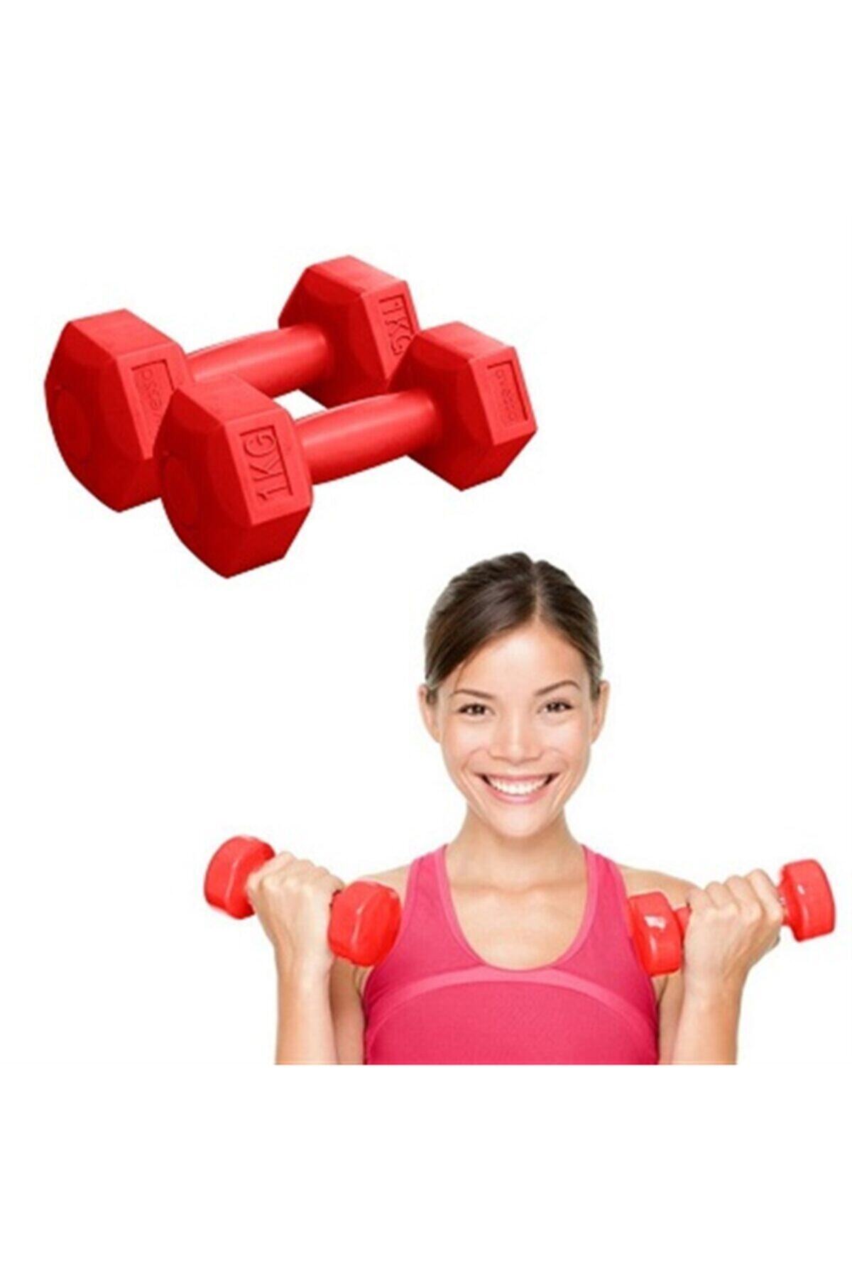 Tek Ebat Kas Geliştirme Ağırlık Barı Dambıl Seti Dumbell Plastik Köşeli 1kg 2 x 1 Kg Kırmızı