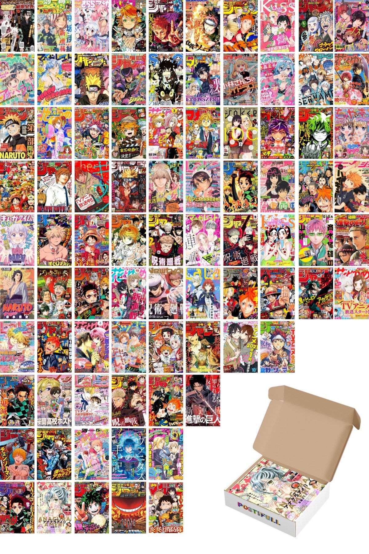 Anime Poster, 84 Adet, Anime Poster Kolaj Seti, Arkası Yapışkanlı, Anime Oda Dekoru, Kutulu Set