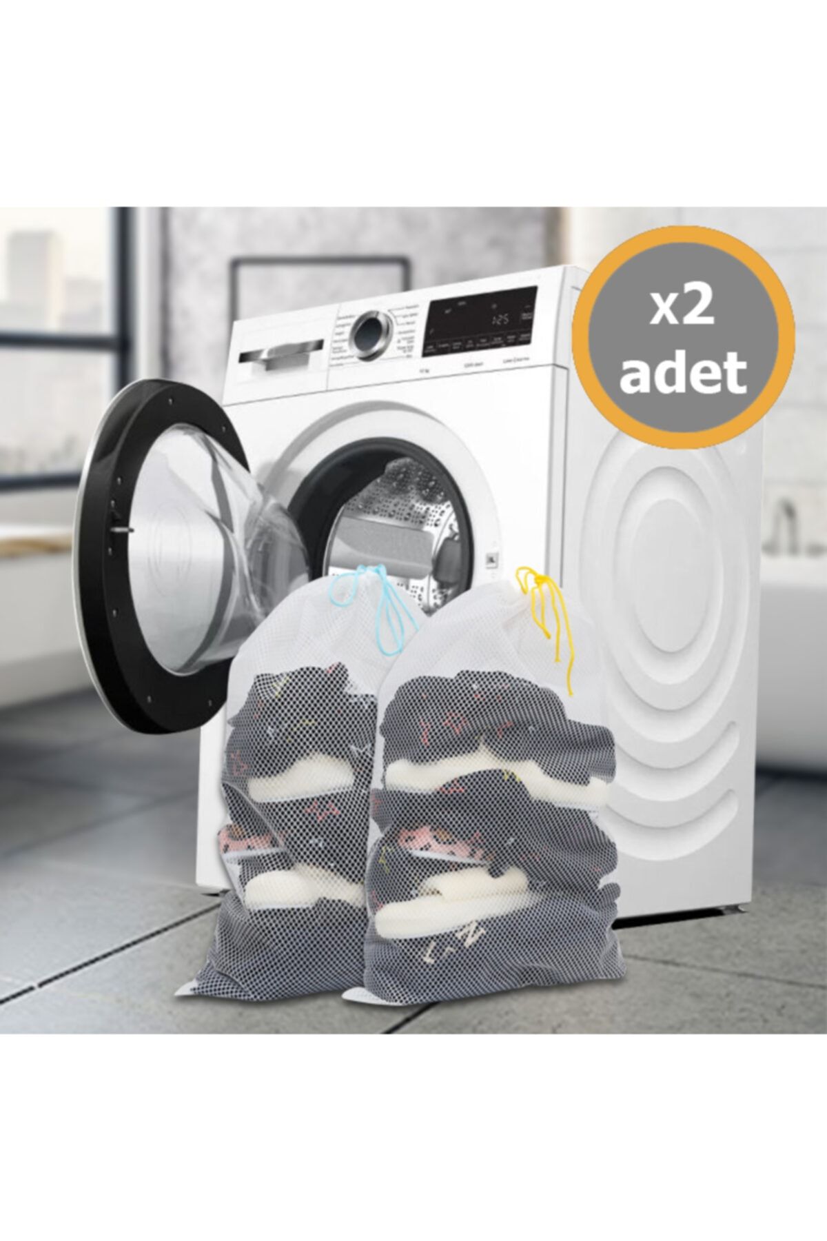 2 Adet Ultra Lüx Çamaşır Yıkama Filesi Renkli Ipli 40x60 Cm (büyük Boy)