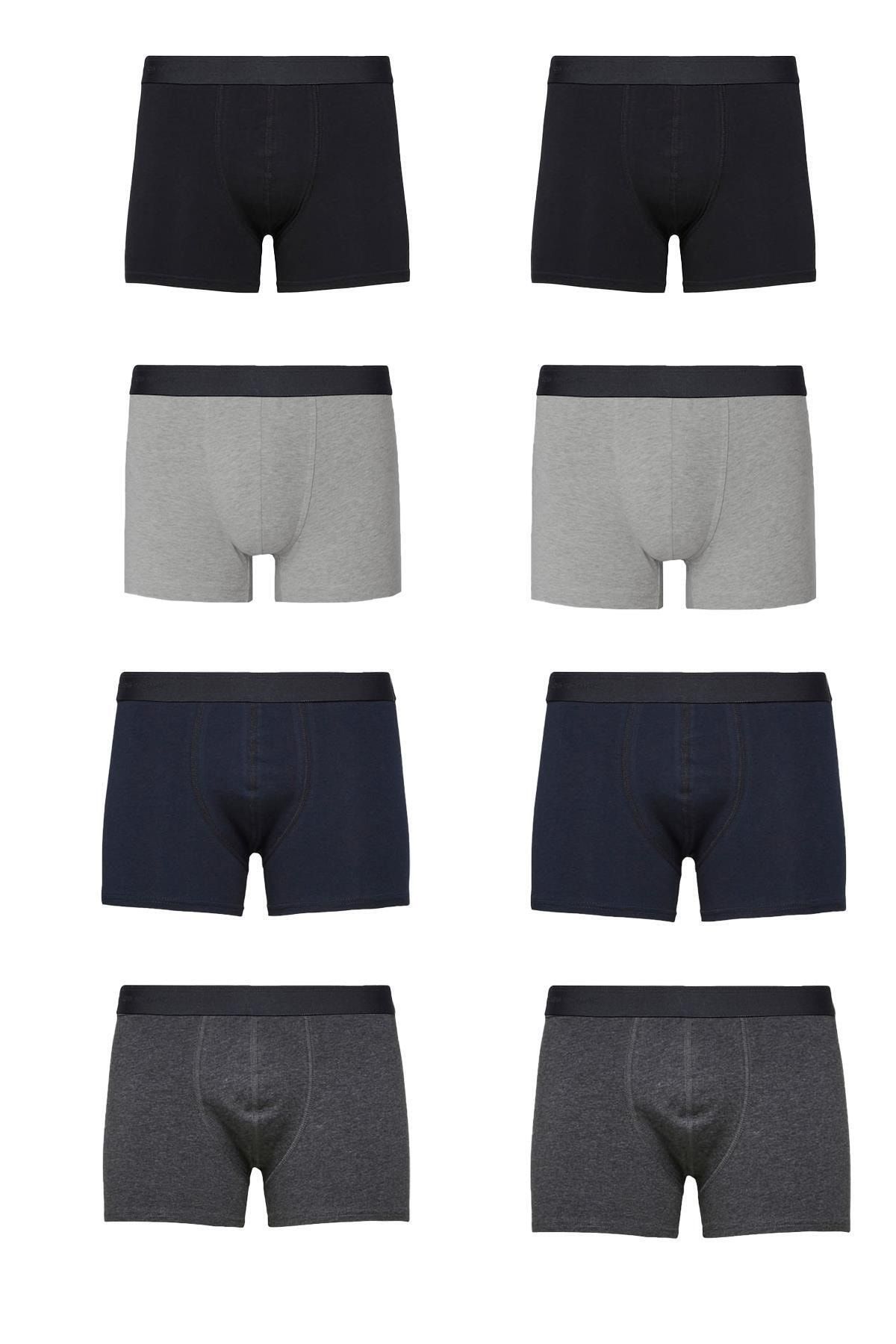 Erkek 8'li Premium Siyah-gri-laci-füme Likralı Boxer