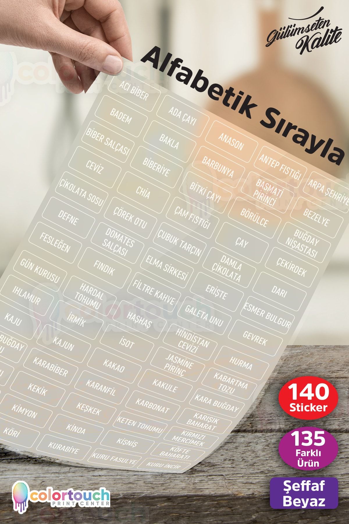 Şeffaf Beyaz Baskılı 140 Adet Baharat Bakliyat Kuruyemiş Kavanoz Etiketi Sticker Düzenleyici