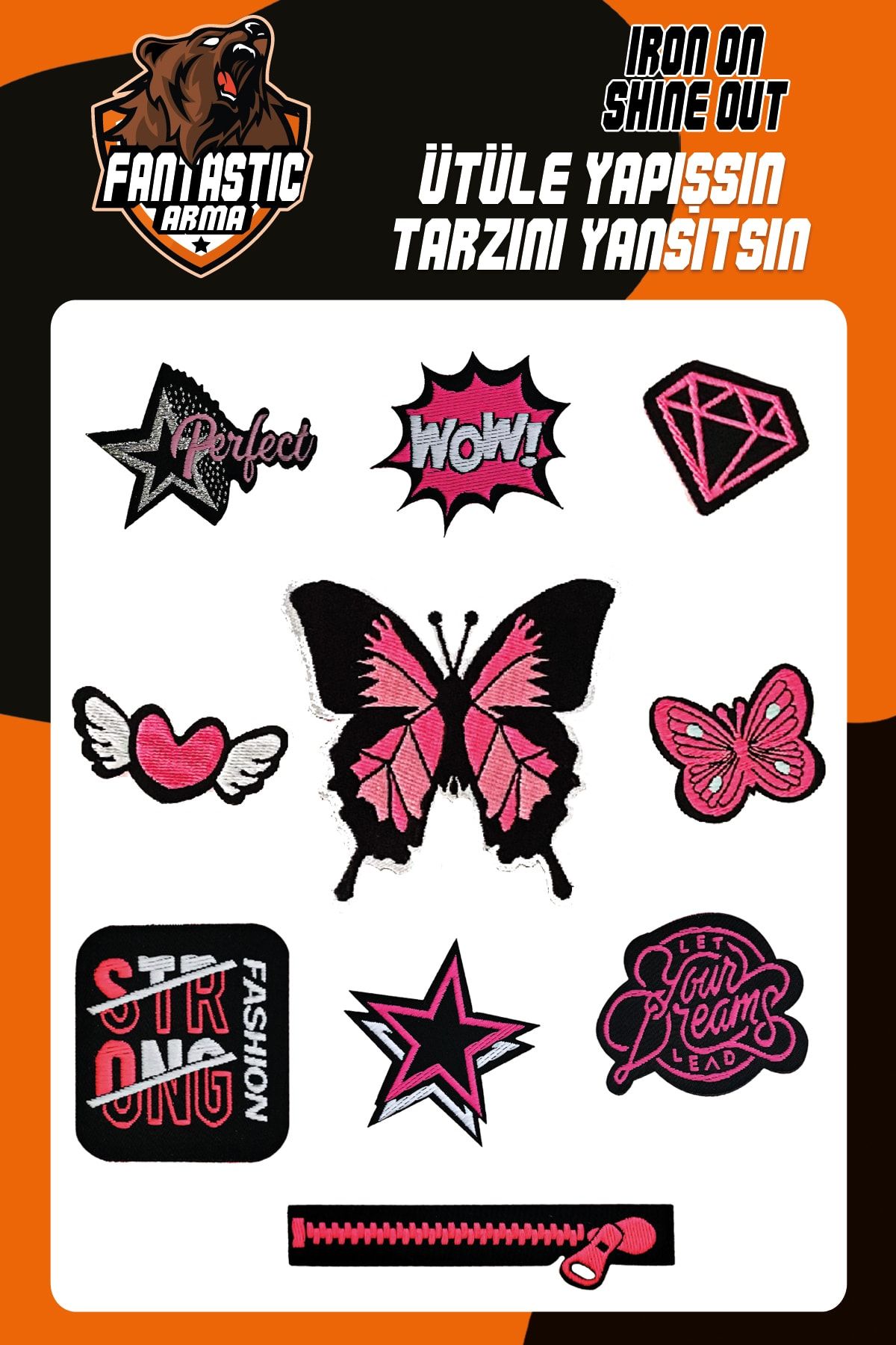 Ütü Ile Yapışan Dokuma Arma Seti Patch Pembe Kelebek Modeli