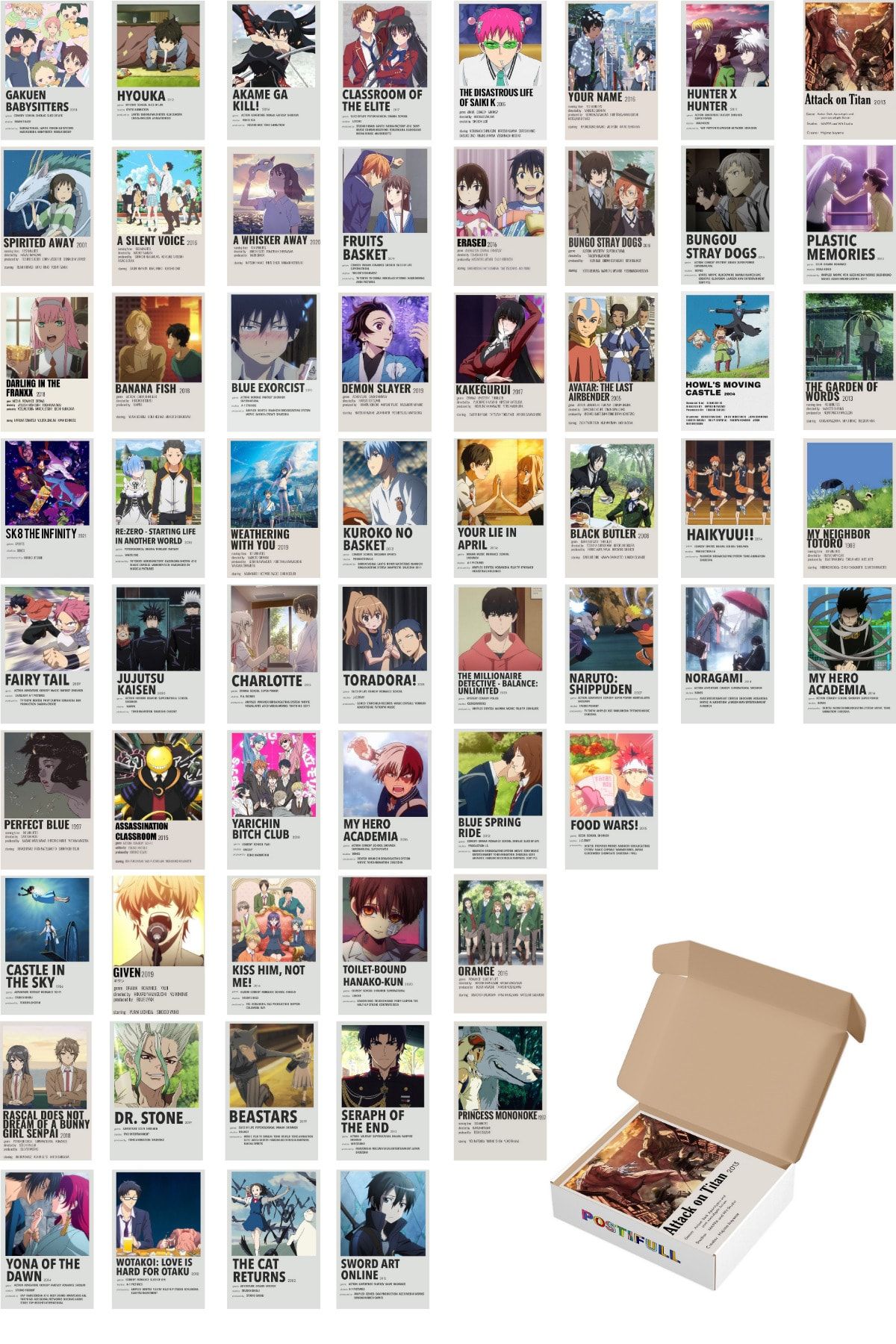 Anime Duvar Poster Seti - Manga Poster Kolaj Seti - 60 Adet - Arkası Yapışkanlı - Kutulu Set