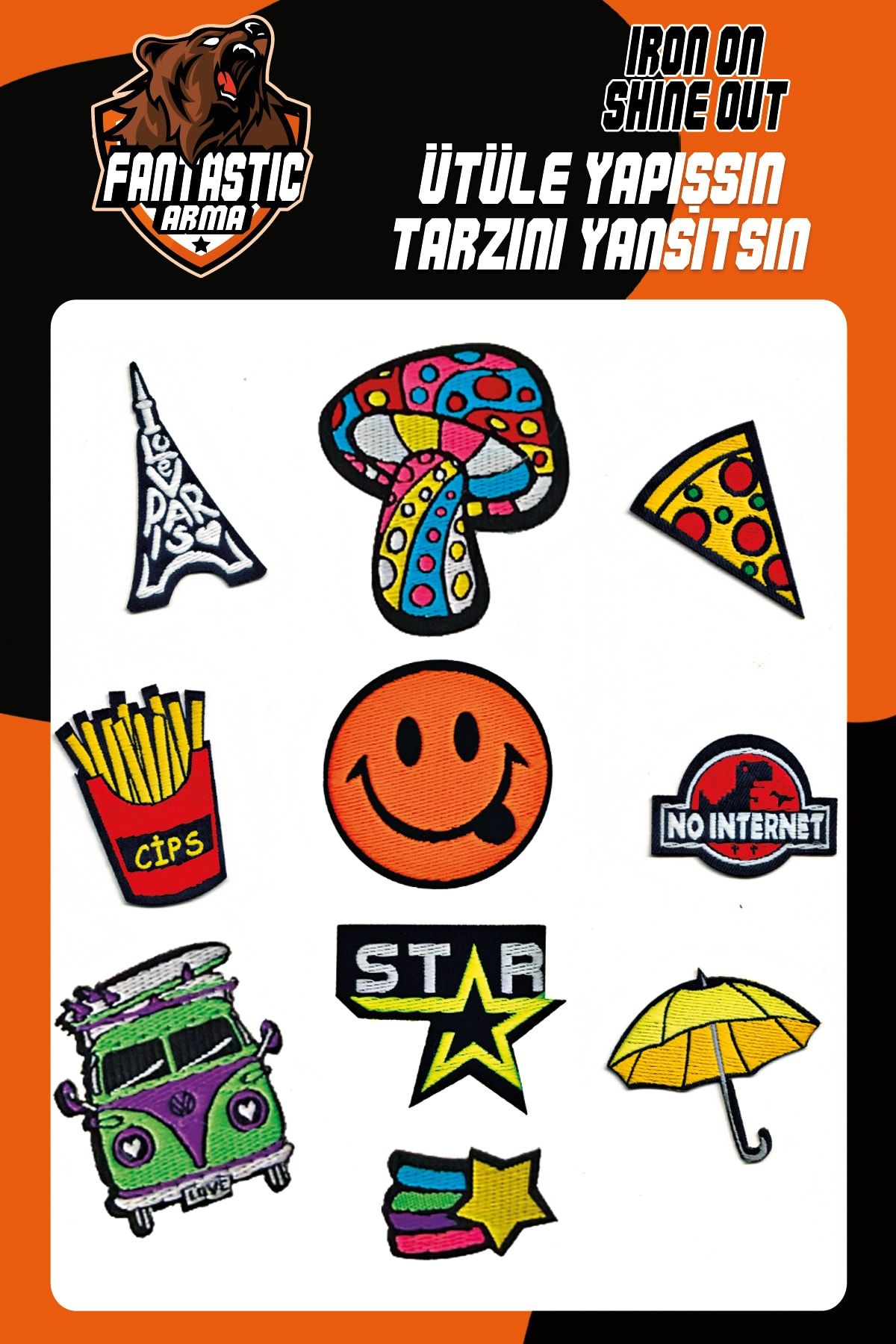 Ütü Ile Yapışan Dokuma Arma Seti Patch Yama Emoji, Star Modeli
