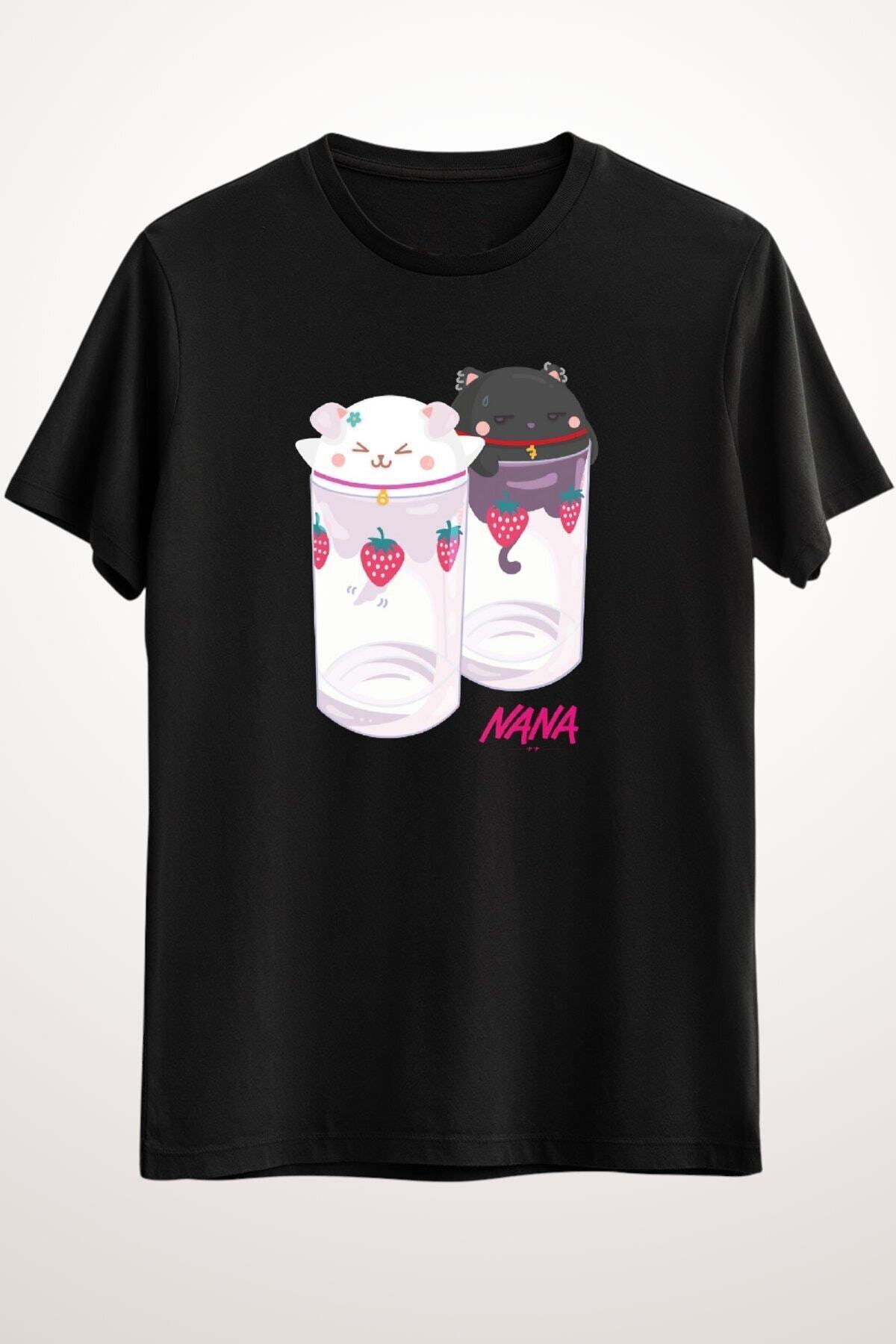 Erkek Siyah Nana &amp; Hachi - Strawberry Glasses Classic T-shirt