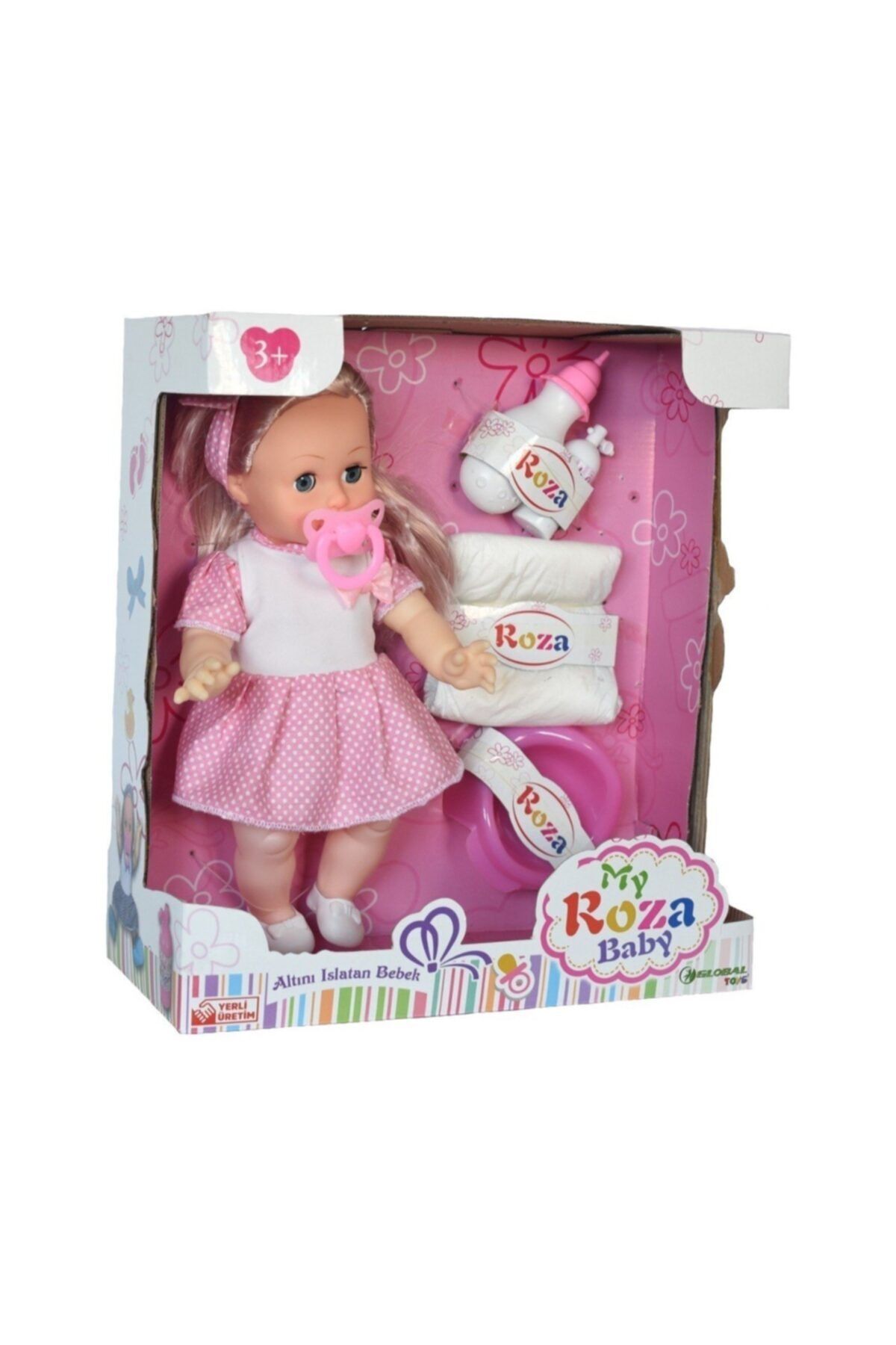 Altını Islatan Ses Kaydedilebilir Ve Emzikli 32 Cm Roza Bebek