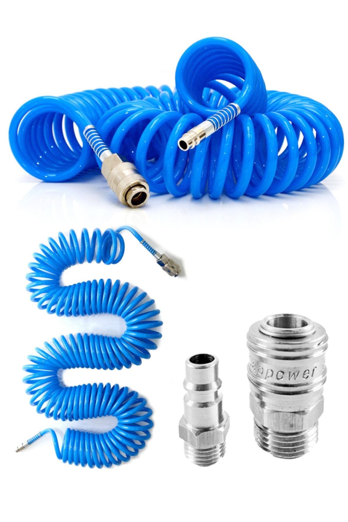 Profesyonel Yüksek Kalite Kompresör Spiral Hava Hortumu 8 mm 15 mt Hava Jakı Kompresör Recor Seti