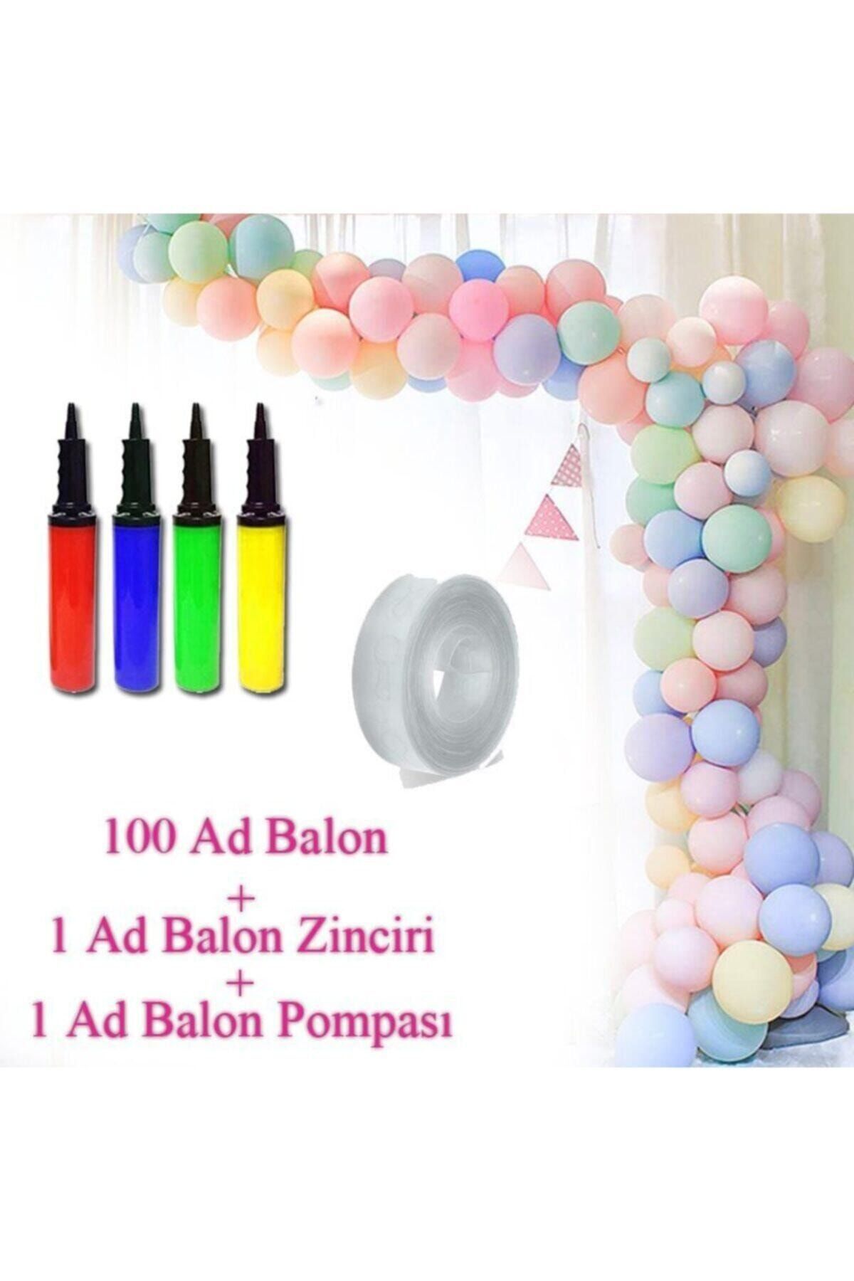 100 Makaron Pastel Balon + Balon Zinciri Ve Pompa Seti Soft Balon Uyr3407