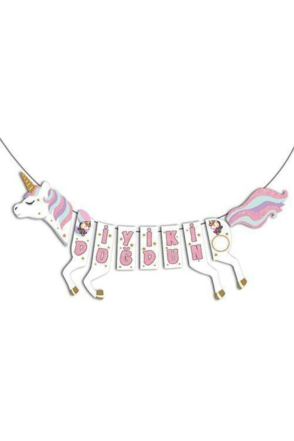 Unicorn Temalı Simli At Şeklinde Iyi Ki Doğdun Yazı Banner