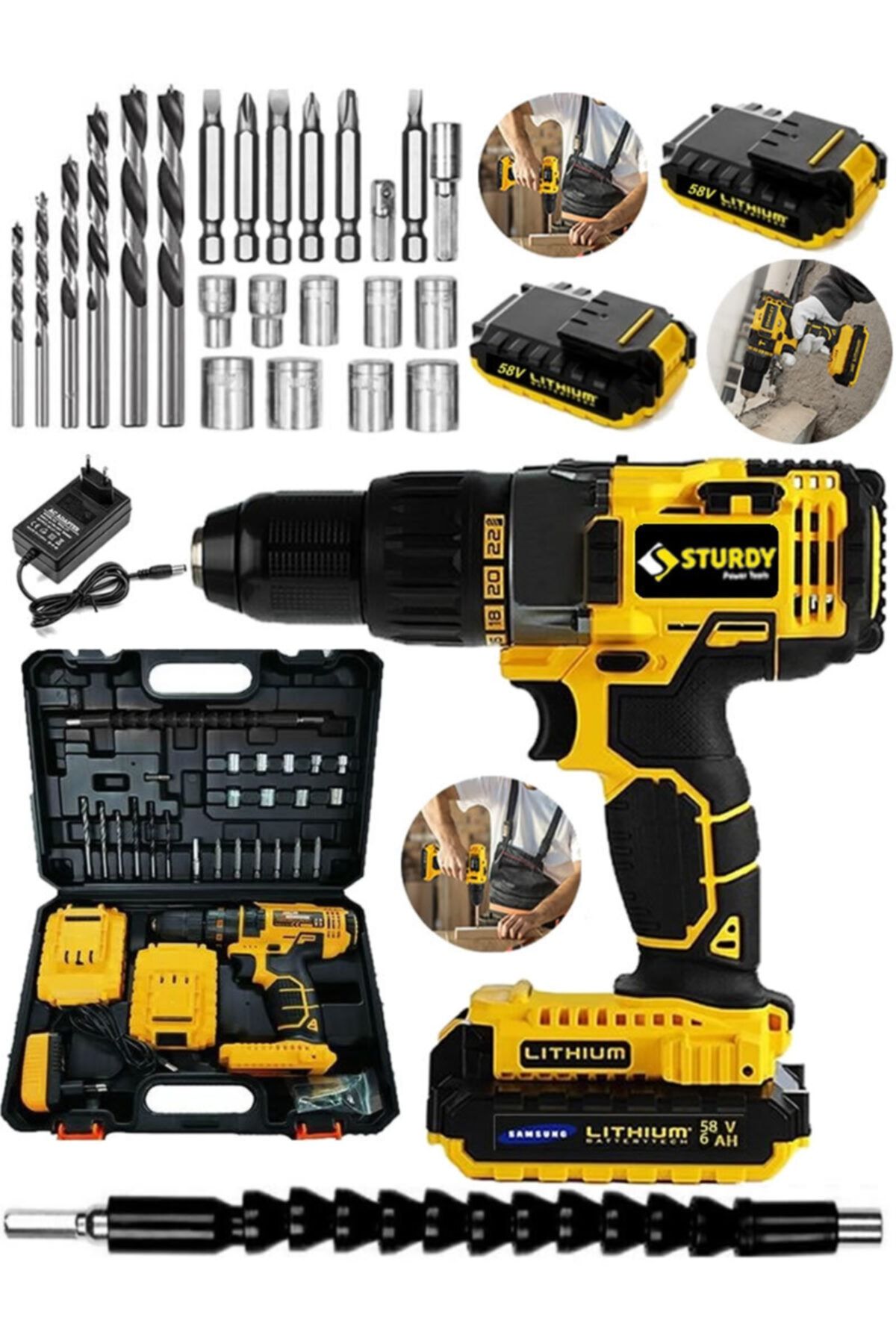 Japon Technology 88vf12ah C-e-s Seri Darbeli Metal Şanzuman Şarjlı Çift Akülü Matkap 27prç Uç Setli