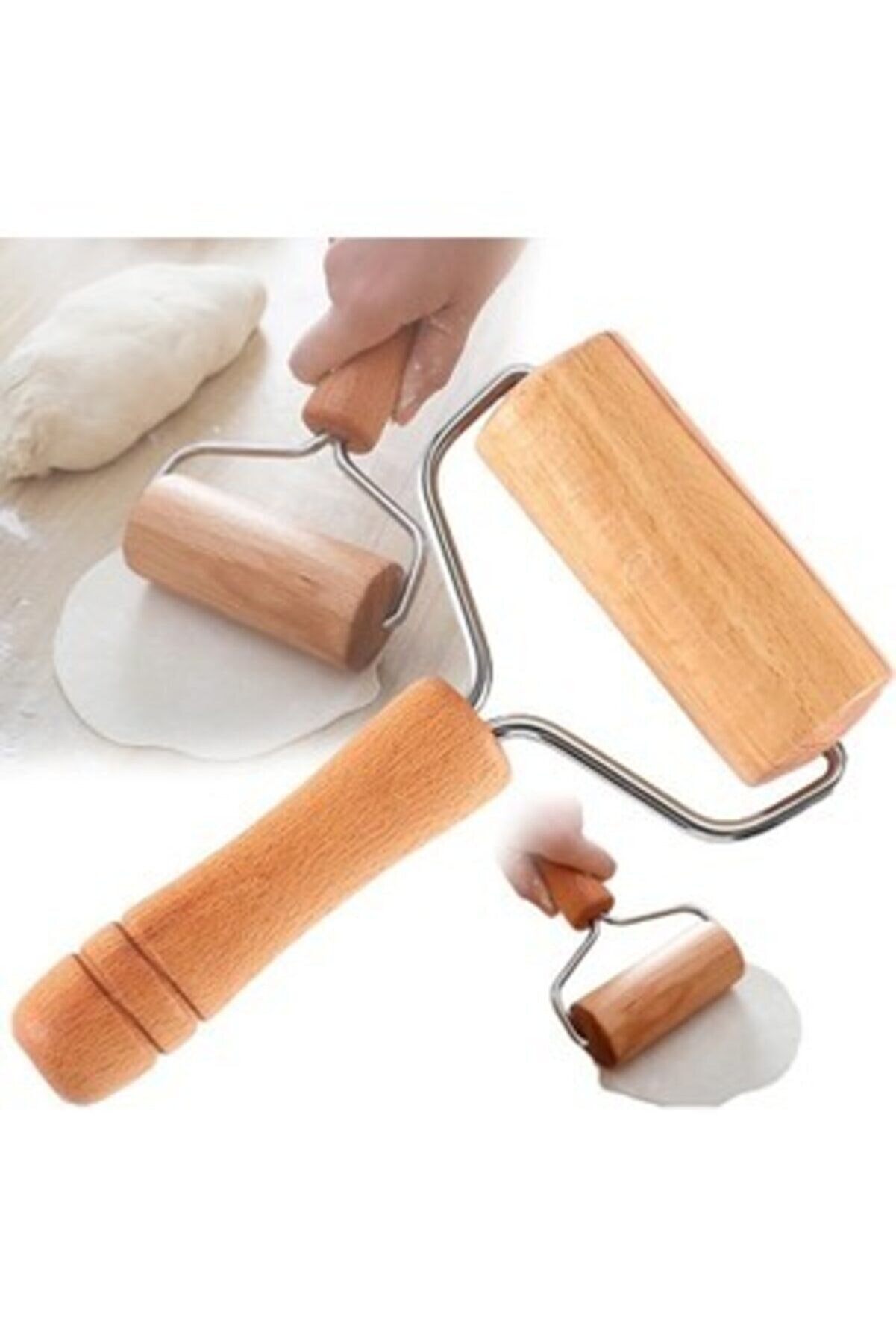 Ahşap Saplı Rulo Hamur Açıcı Merdane Rulosu Pürüzsüz Oklava Pizza Börek Açma Silindir