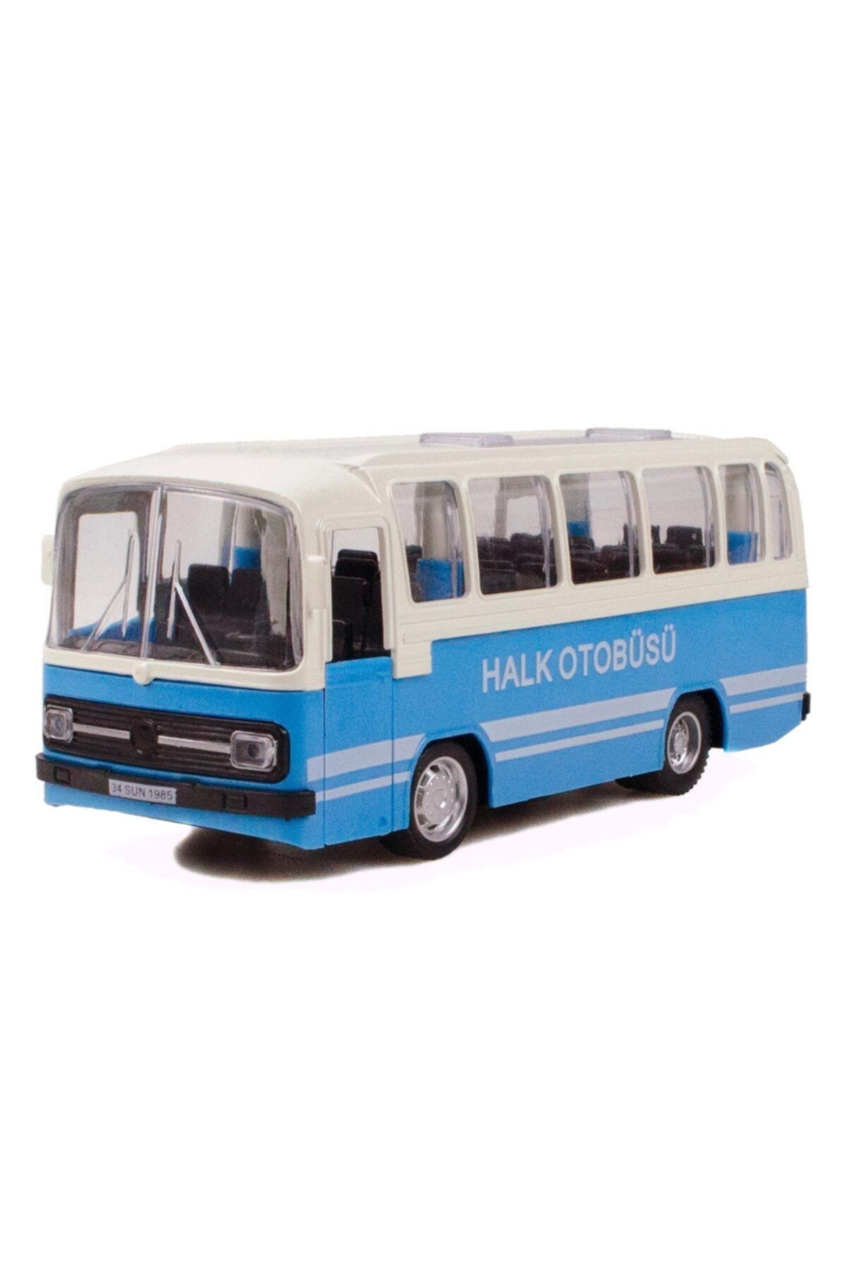 Oyuncak Metal Halk Otobüsü Pilli Sesli Işıklı Çek Bırak Özellikli Mavi Halk Otobüsü 15 Cm