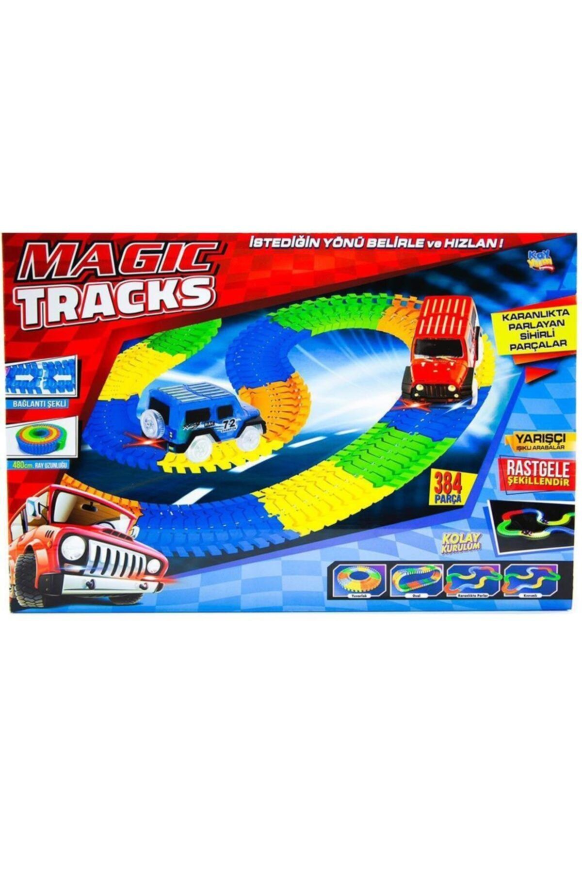 Kl-kayyum Oyuncak Magic Tracks Hareketli Raylar 384 Parça 2 Işıklı Arabalı Oyuncak Yarış Parkuru
