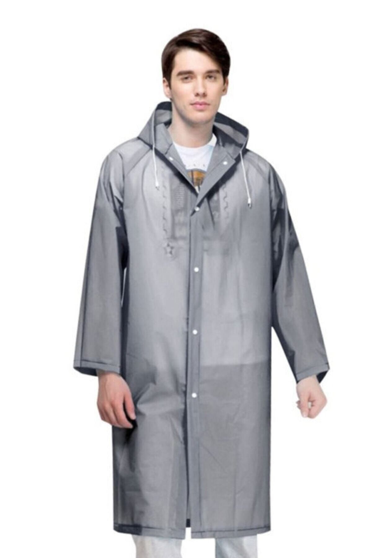 Unisex Gri Eva Kumaş Su Rüzgar Geçirmez Yağmurluk