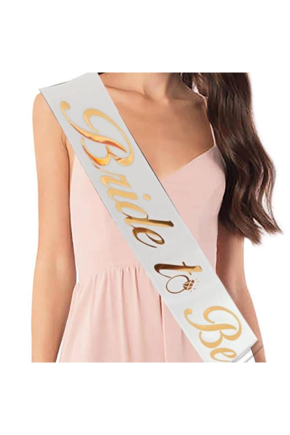 Bride To Be Yazılı Beyaz Üstüne Gold Altın Sarısı Yaldızlı Kuşak Bekarlığa Veda Partisi Konsepti