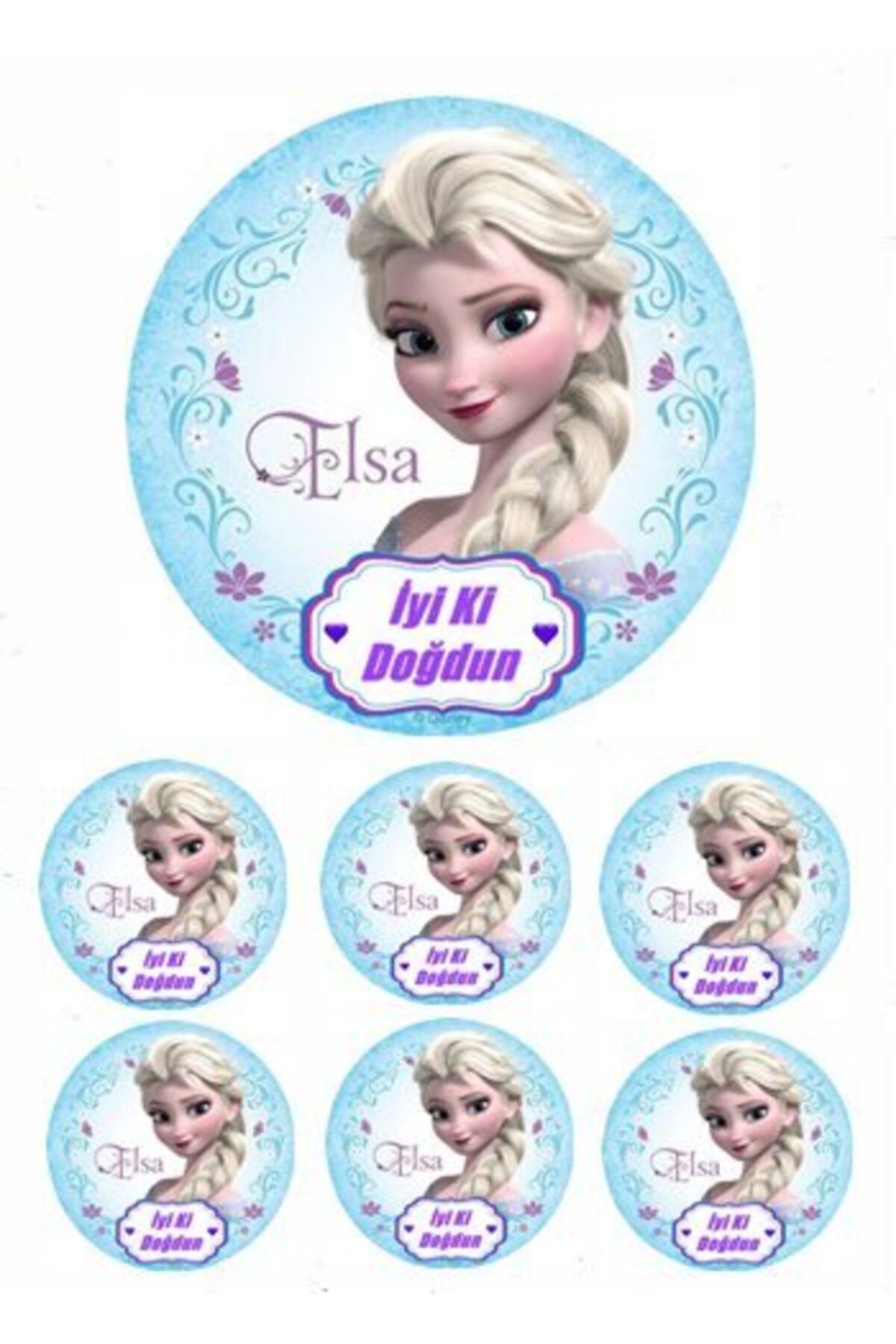 Yenilebilir Pasta Resmi Pirinç Kağıdından 6-8-10 Kişilik Pastaya Uygun 16 cm Elsa Model-2