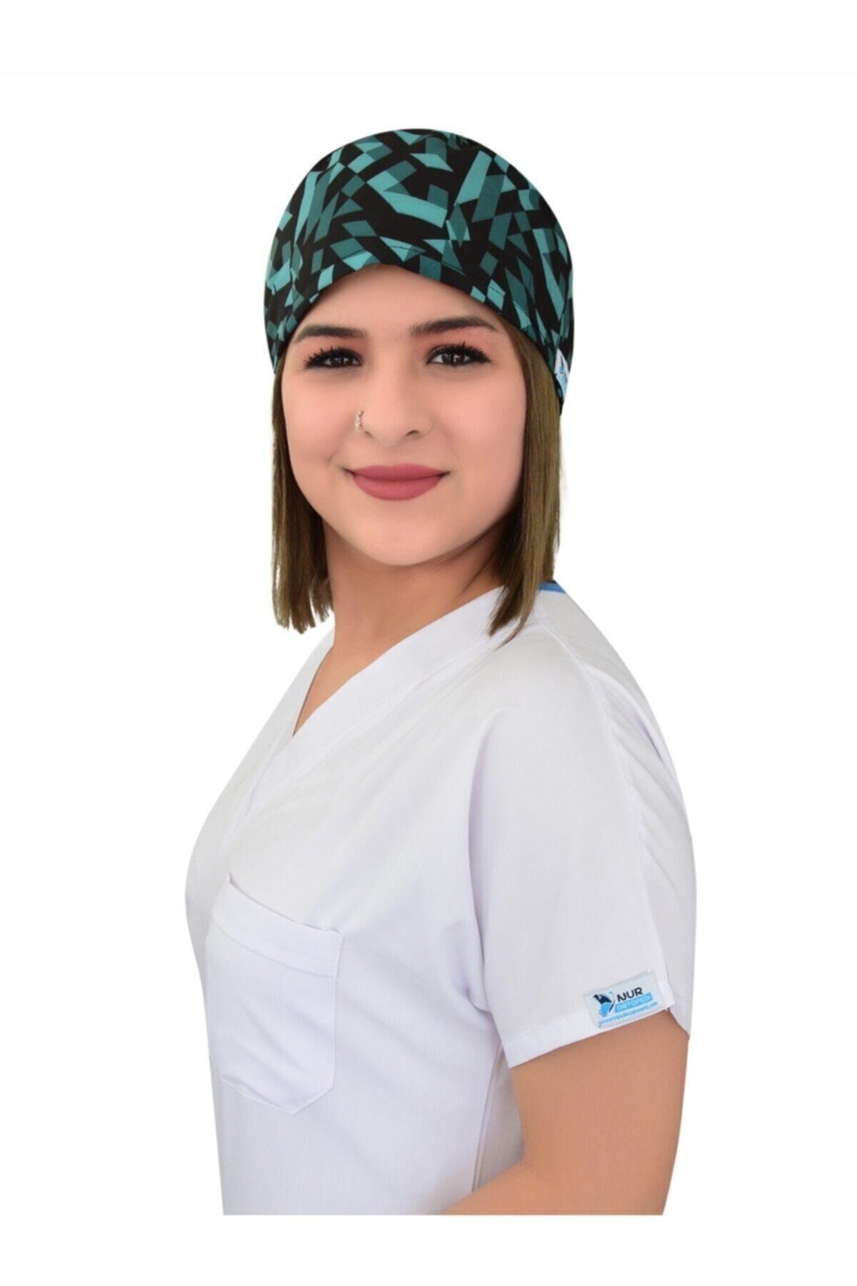 Geometrik Desenli Likralı Doktor Hemşire Cerrahi Hastane Aşçı Bonesi
