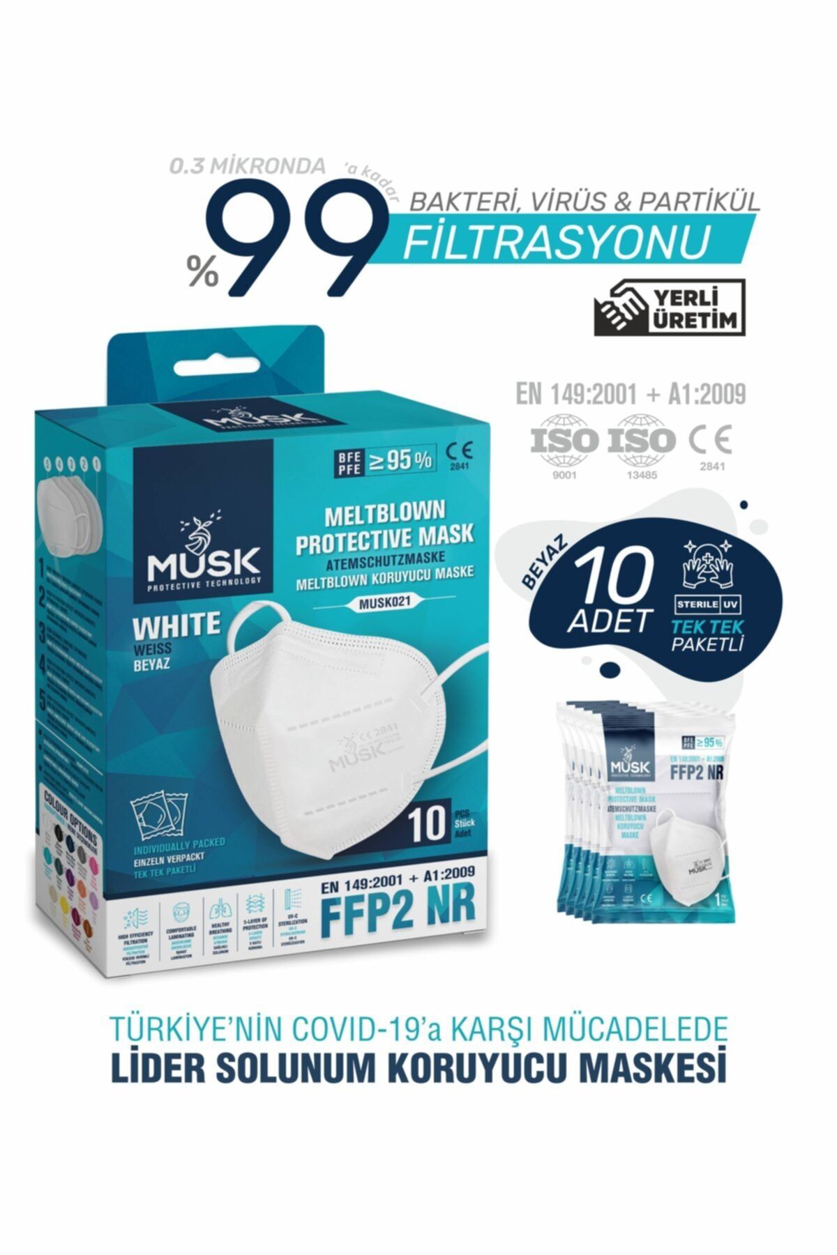 Ffp2 Maske Beyaz Renk 60 Adet