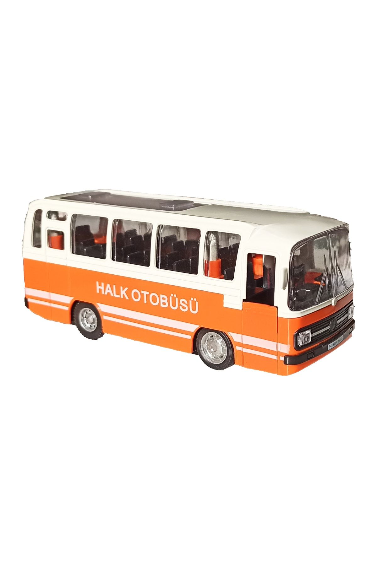 Oyuncak Metal Halk Otobüsü Pilli Sesli Işıklı Çek Bırak Özellikli Turuncu Halk Otobüsü