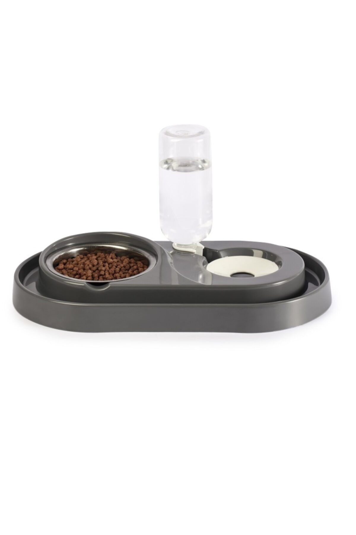 Hazneli Çelik Taslı Kedi-köpek Mama Ve Su Kabı Seti 500 ml Gri