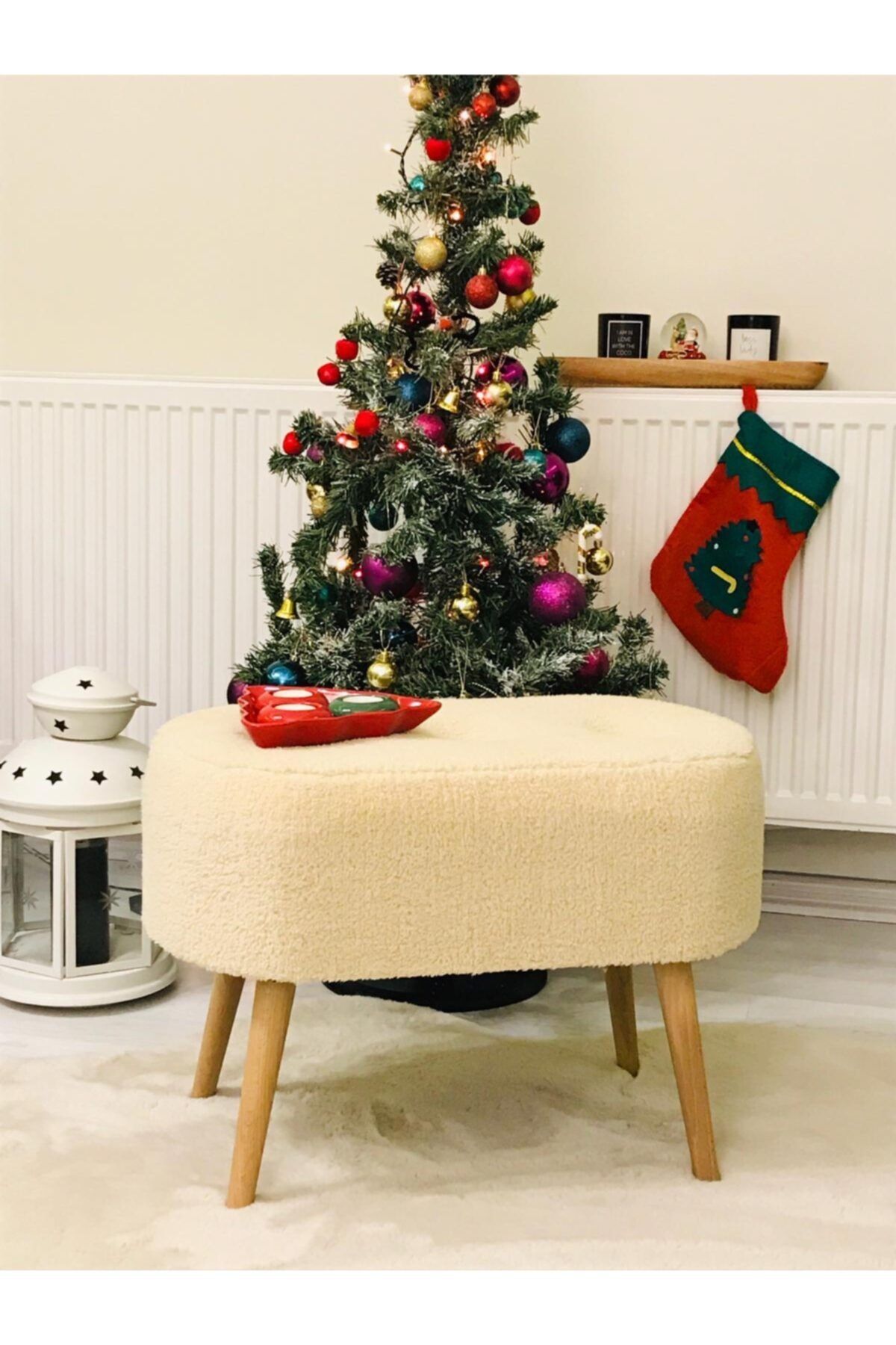 Gürgen Ahşap Ayak Tedy Kumaş Oval Pufidik Puf Bench