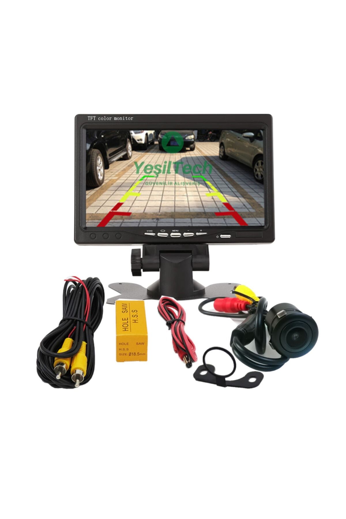 7 Inc Hd Araç Içi Monitör Park Kamerası Hediyeli Mesafe Çizgili 2 Kanal Girişli