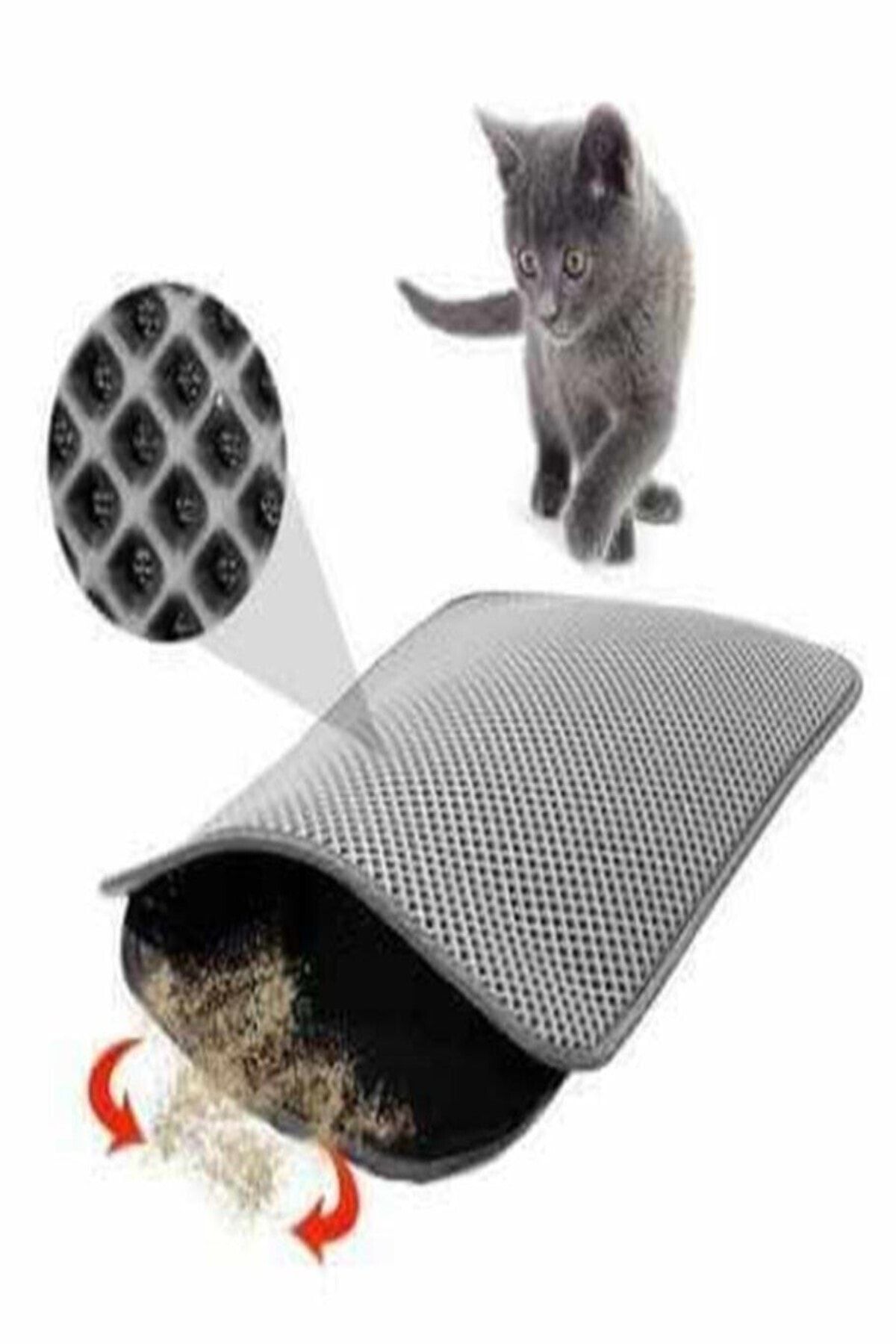 Elekli Kedi Tuvalet Önü Paspası 60x42 Cm Gri Kedi Paspası