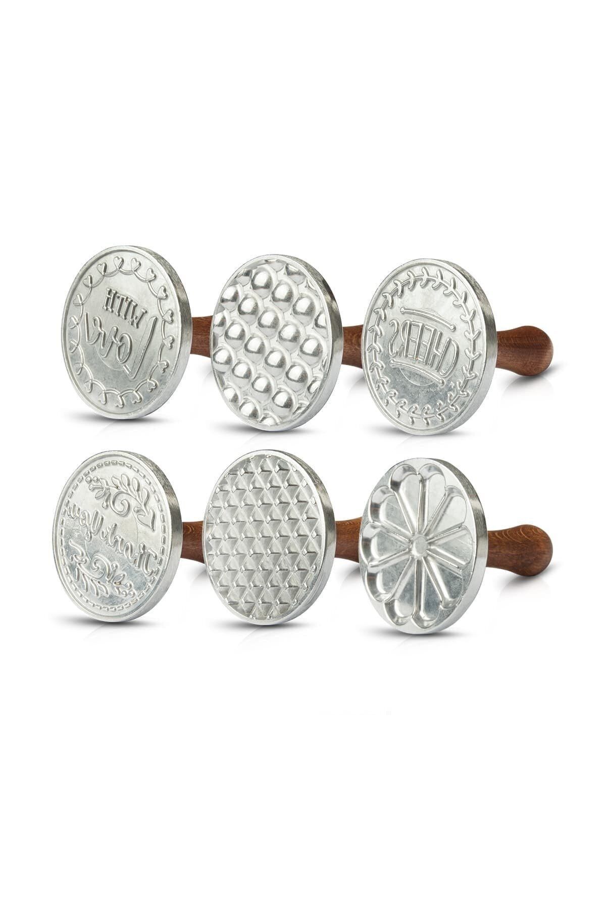 6'lı Döküm Kurabiye Şekillendirici Kalıbı Pankek Mührü Cookıe Stamps Çeyiz Yılbaşı Temalı