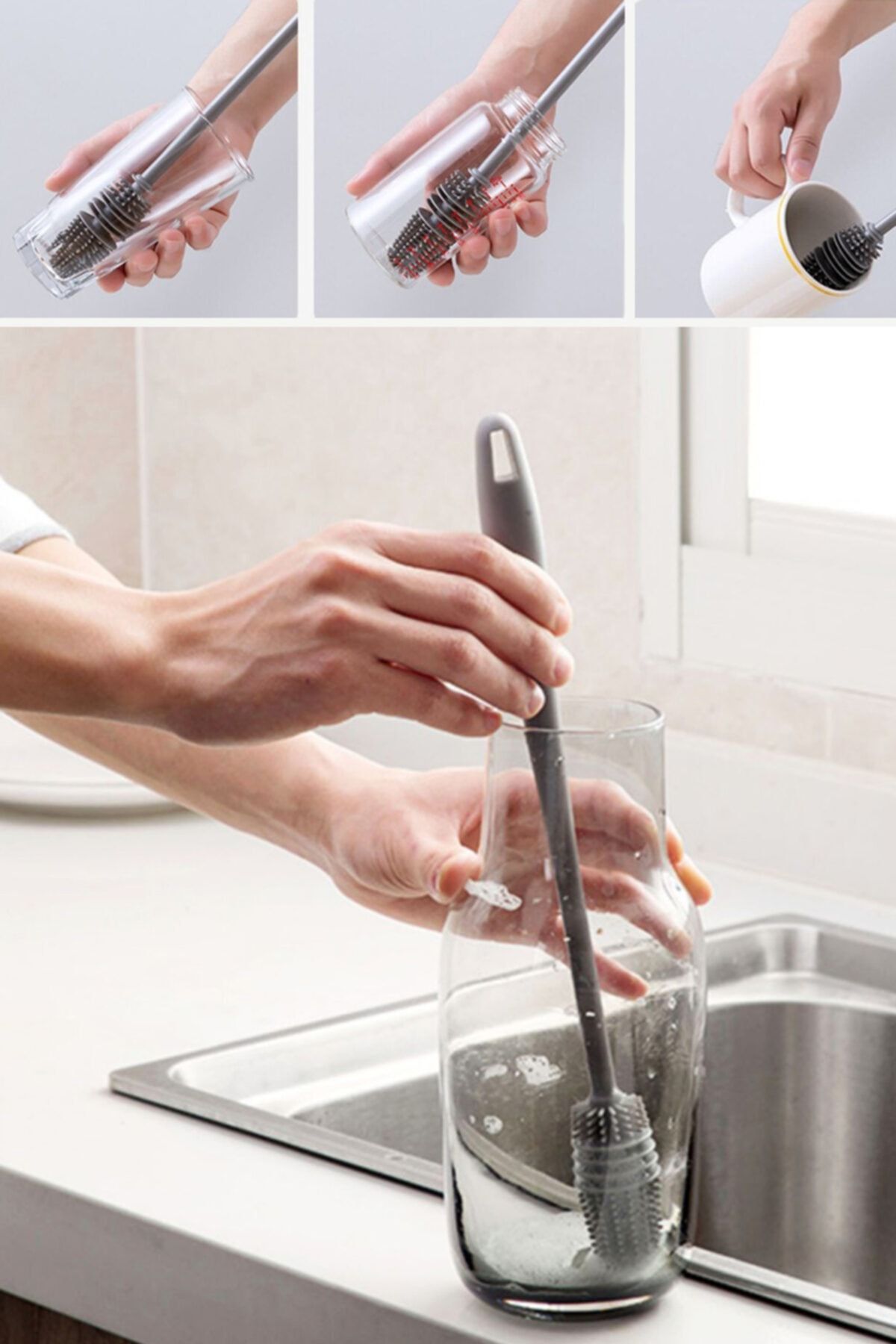 Çok Amaçlı Silikon Şişe Biberon Temizleme Fırçası 33cm | Bpa Free
