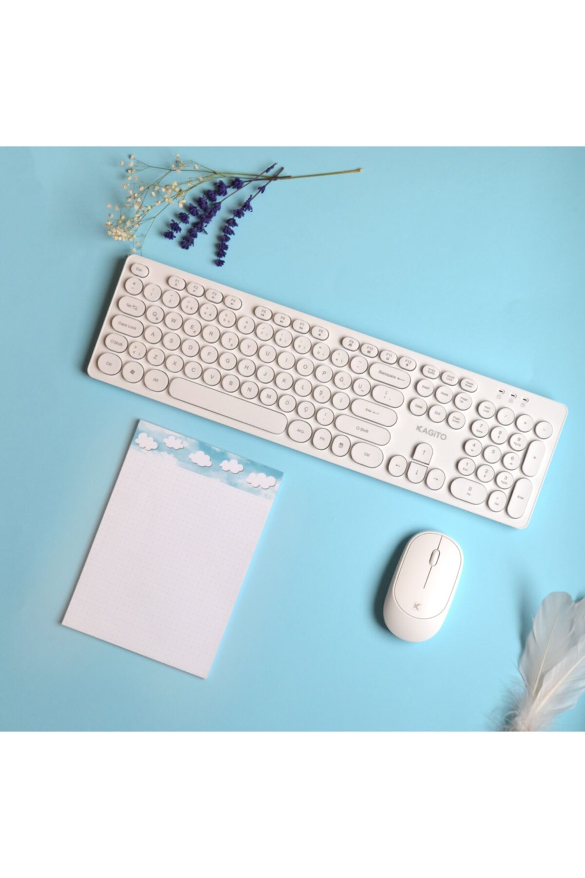 Retro Kablosuz Klavye & Mouse Set (white)