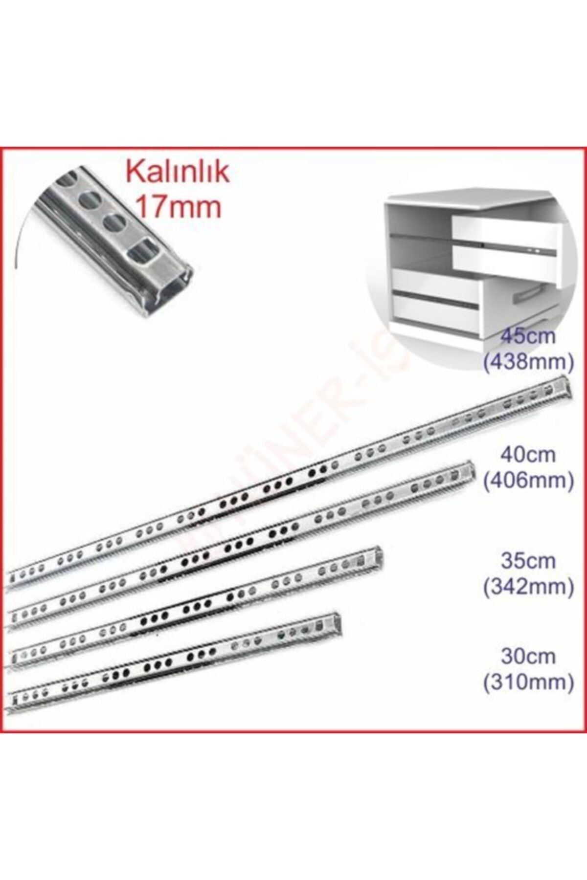 17mm 40cm Teleskopik Ray Çekmece Kızağı Çekmece Rayı (17X406) - Çekmece Rayları - Tek Ebat