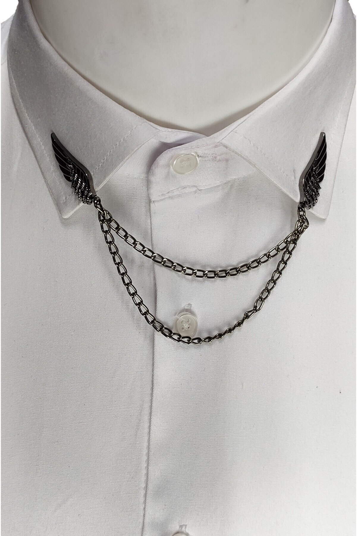 Erkek Kanat Figürlü Zincirli Gömlek Yaka Iğnesi