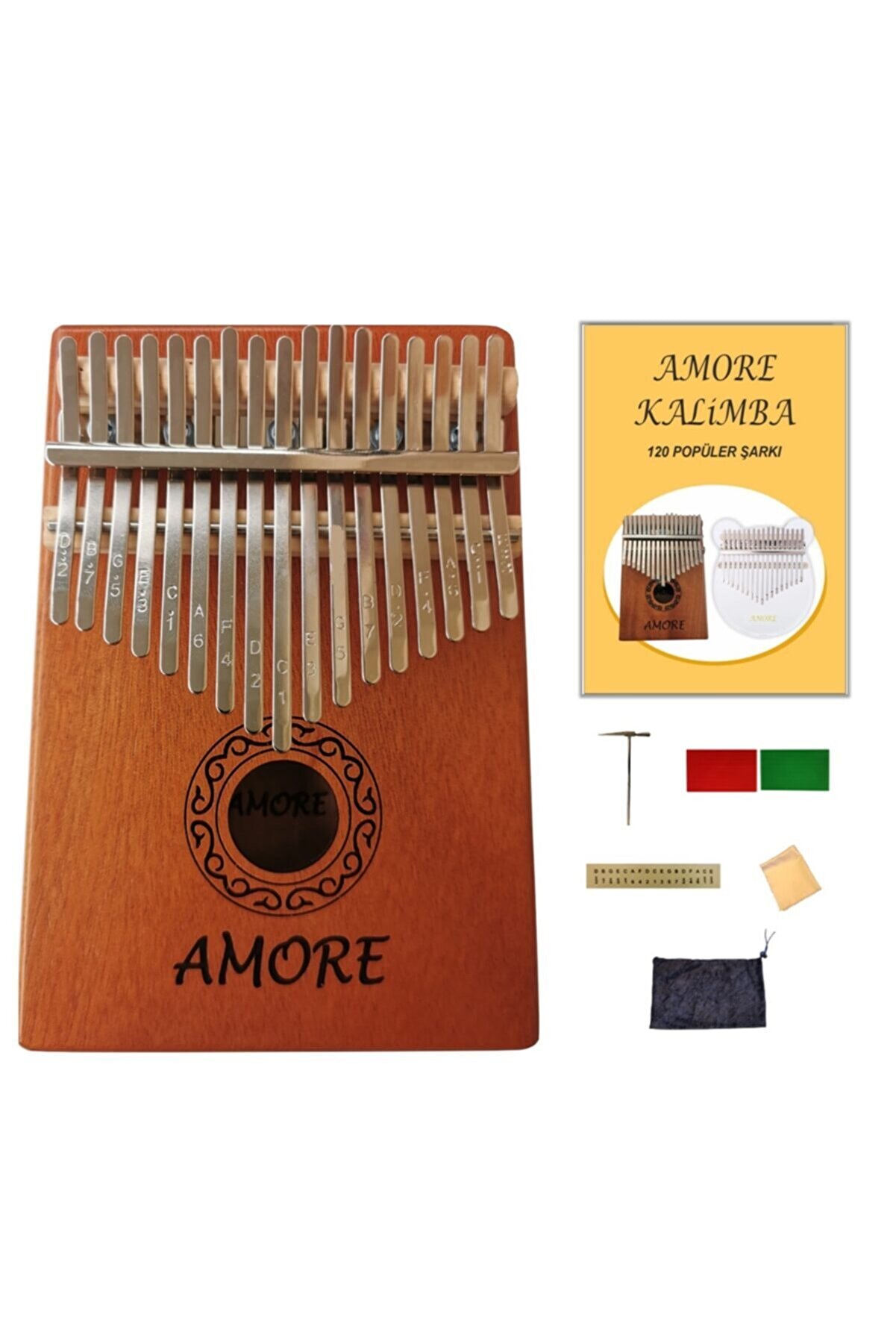 17 Tuşlu Maun Kalimba-parmak Piyano-türkçe Kullanım Klavuzu-120 Popüler Şarkı Notası-komple Set
