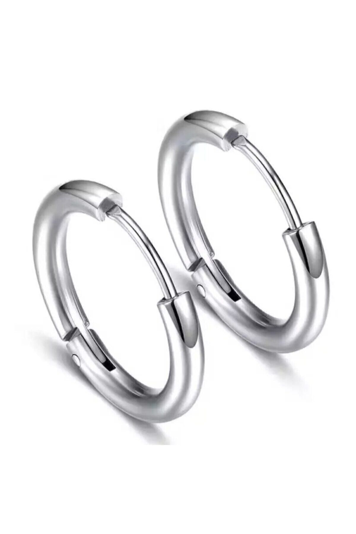 Unisex 316l Cerrahi Çelik Gümüş Renk 10mm Halka Küpe