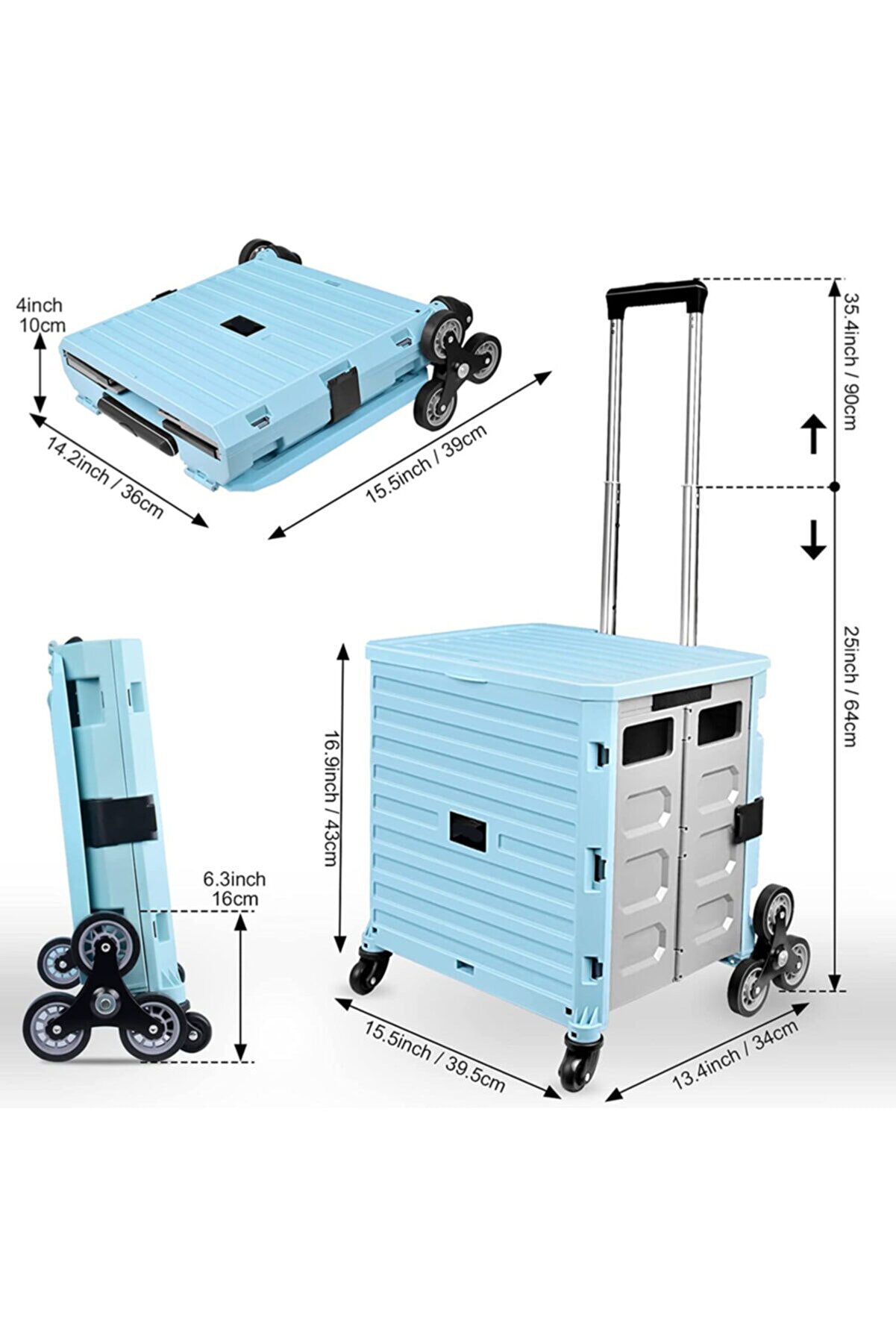 Katlanır Merdiven Çıkabilen Portatif Çok Fonksiyonlu Koli Yük Paket Taşıma Pazar El Arabası 100kg