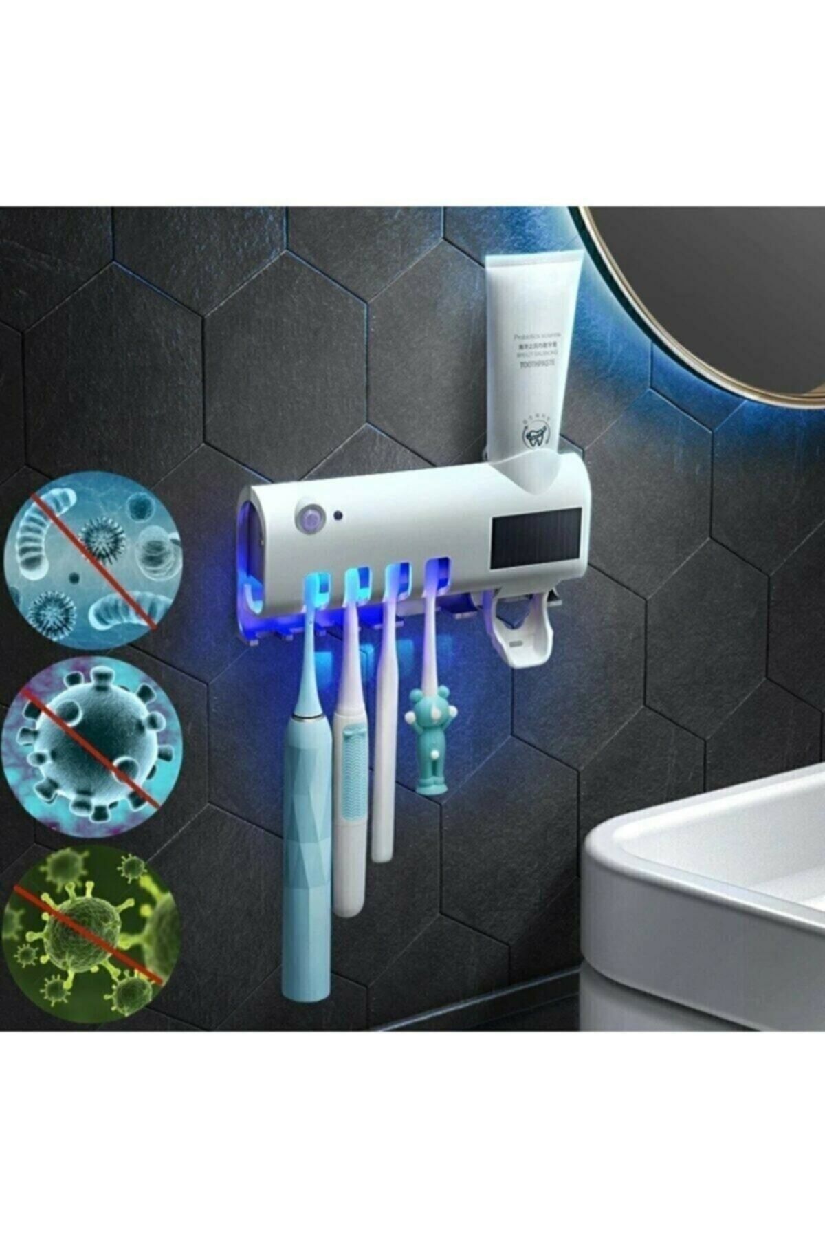 Otomatik Diş Macunu Sıkacağı Ve Sterilizatö 4 Adet Diş Fırçası Tutuculu