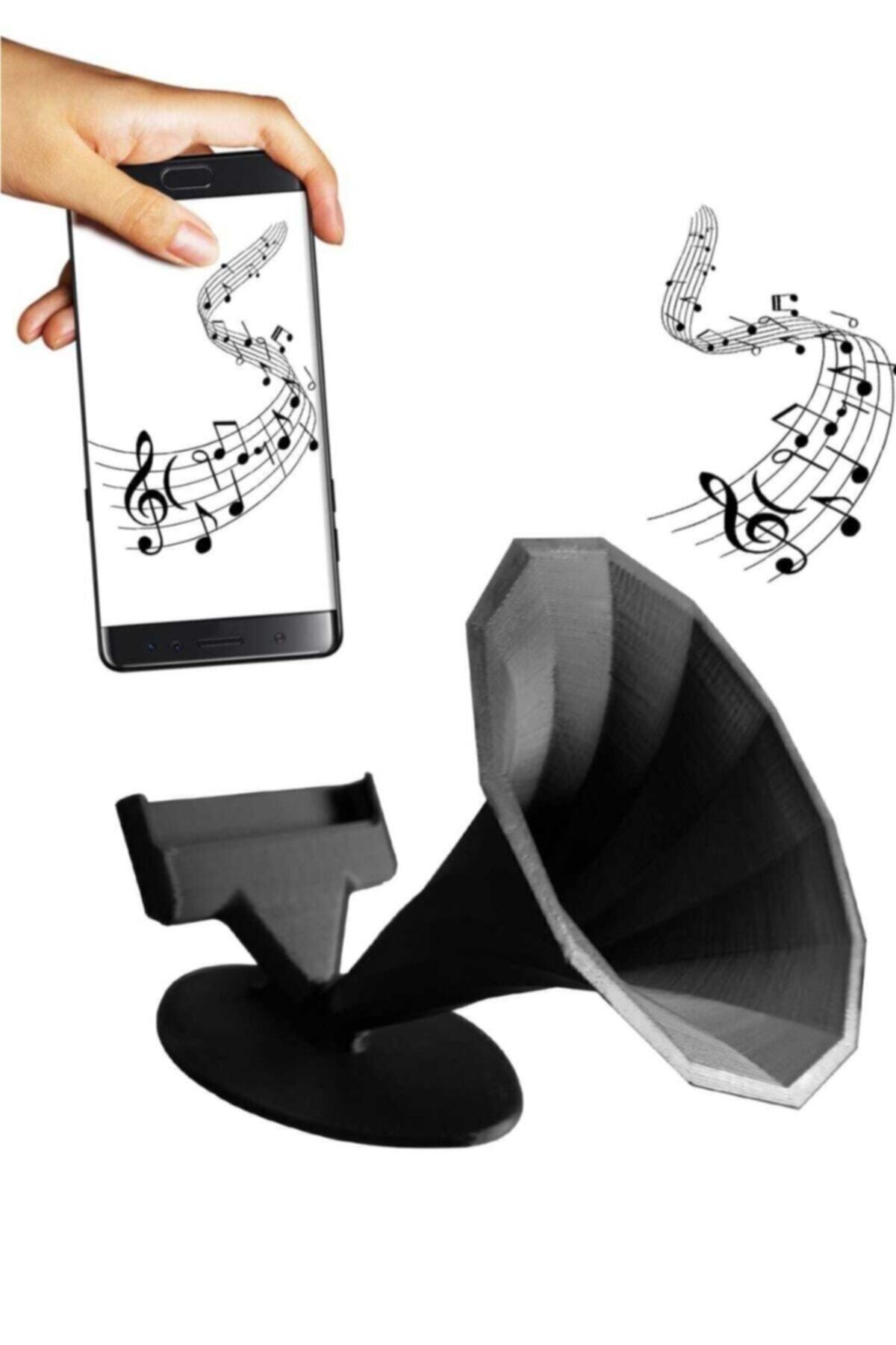 Ses Bombası Akustik Telefon Tutucu Kablosuz Gramafon Hoparlör Siyah