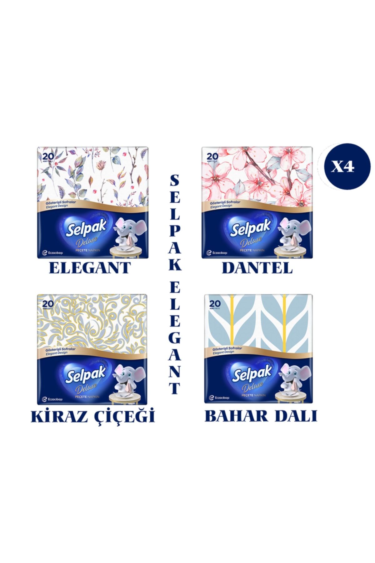 Deluxe Elegant Design Desenli Peçete 4 Paket